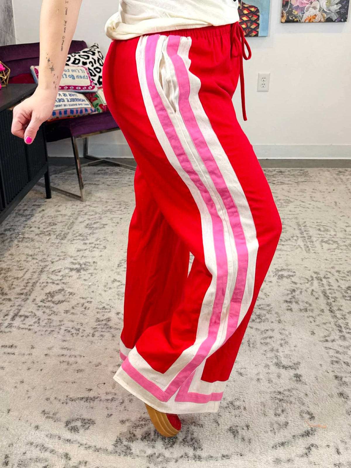 Frame Walk Wide-Leg Pants in Red {S-L} - KaraMarie