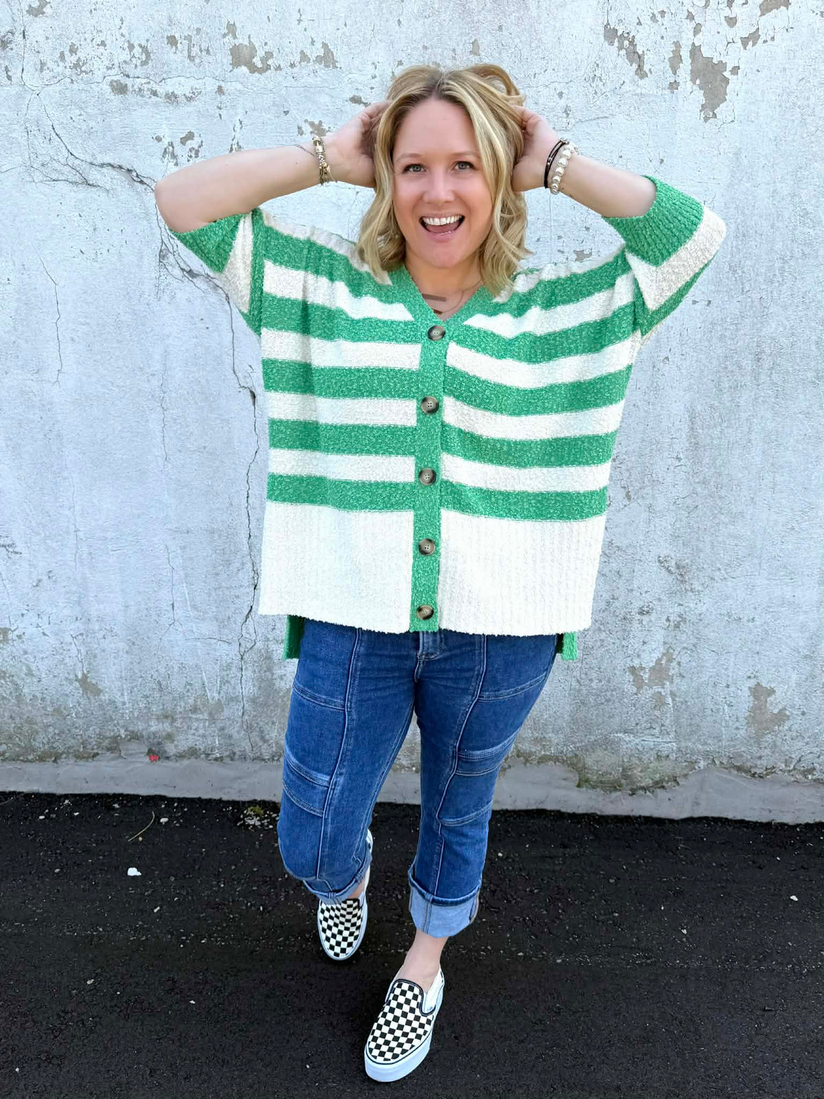 Layered Comfort Buttoned Cardigan in Green {S-L} - KaraMarie