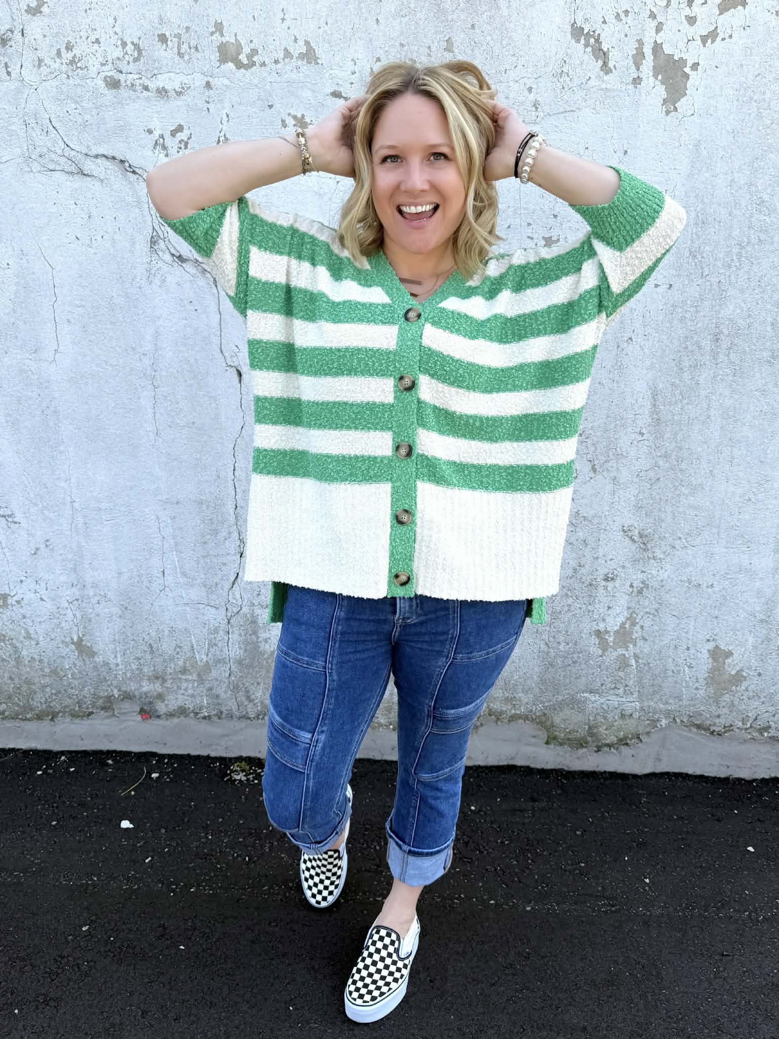 Layered Comfort Buttoned Cardigan in Green {S-L} - KaraMarie