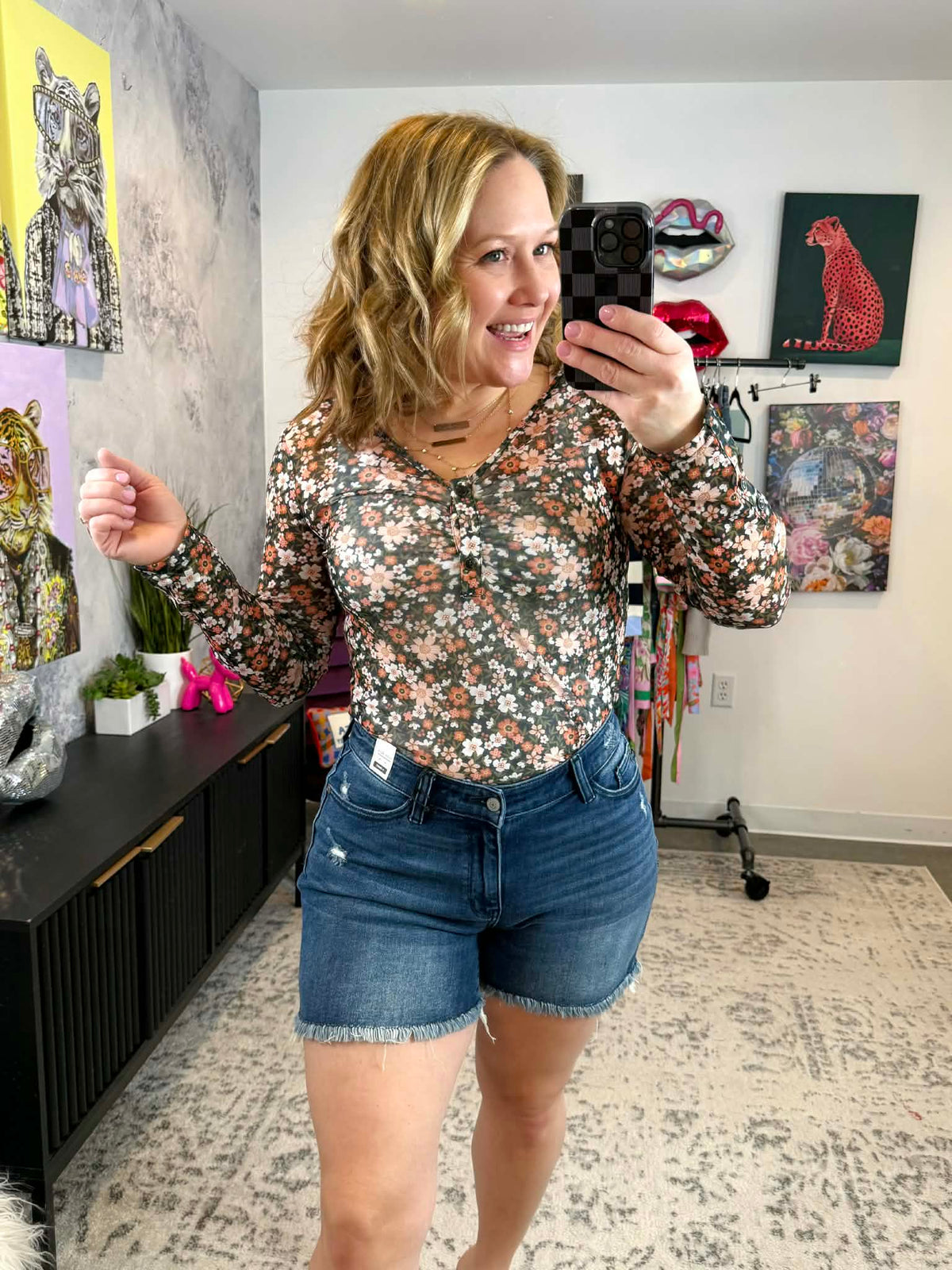 Blakeley Annie V-Neck Mesh Top in Black Floral {SM-2X} - KaraMarie
