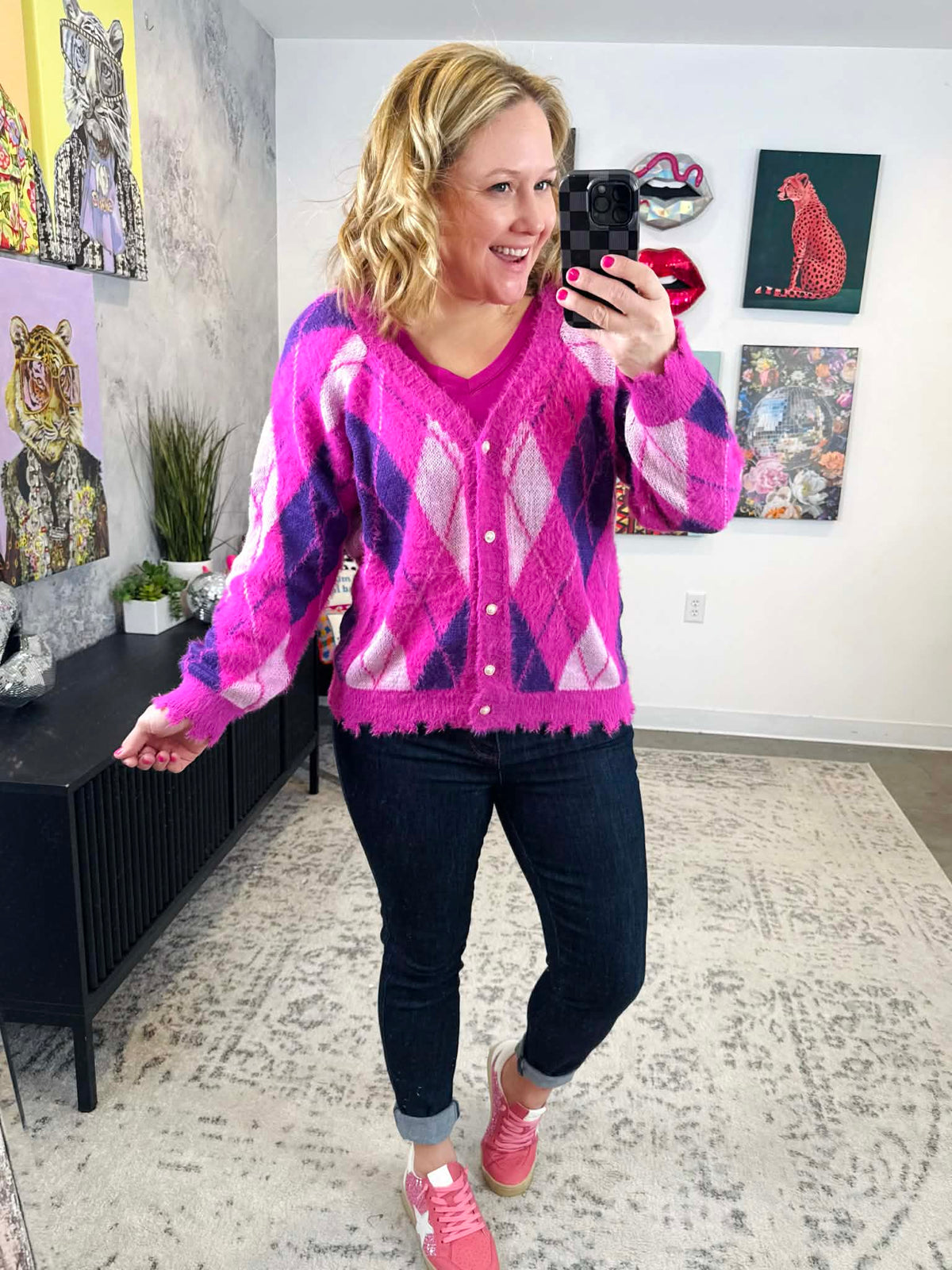 Fuschsia Fairway Sweater Cardigan {S-2X} - KaraMarie