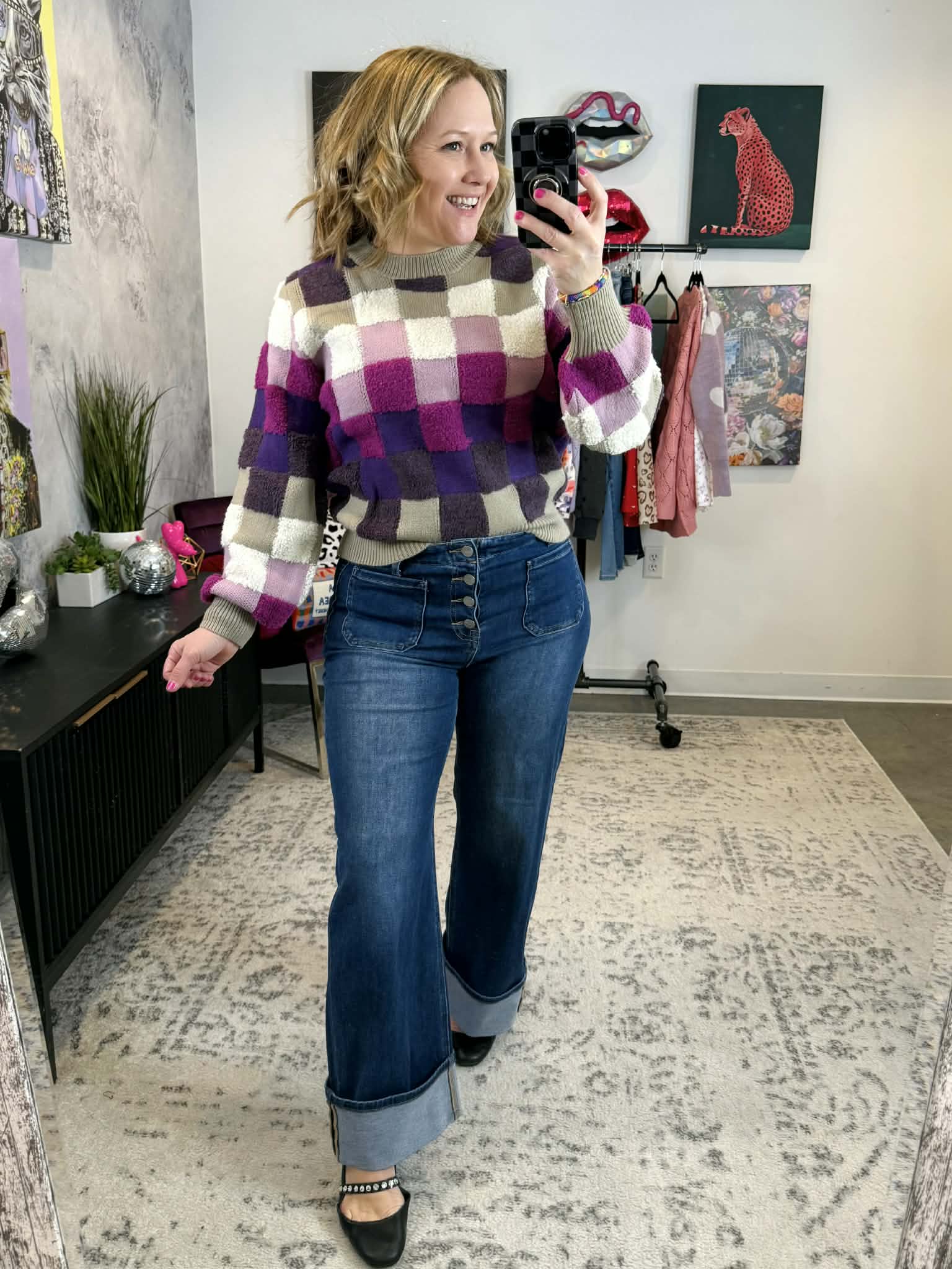 The Purple Grid Sweater {S-3X} - KaraMarie