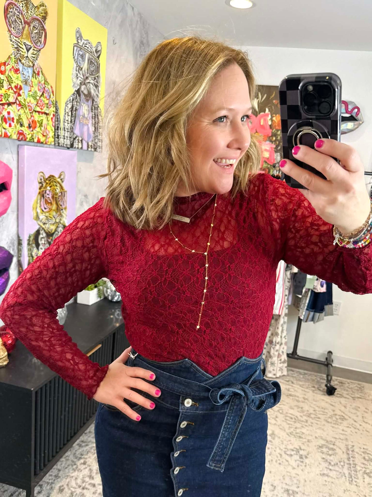 Blakeley Jolie Lace Thumbhole Top - Wine {S/M-2X} - KaraMarie