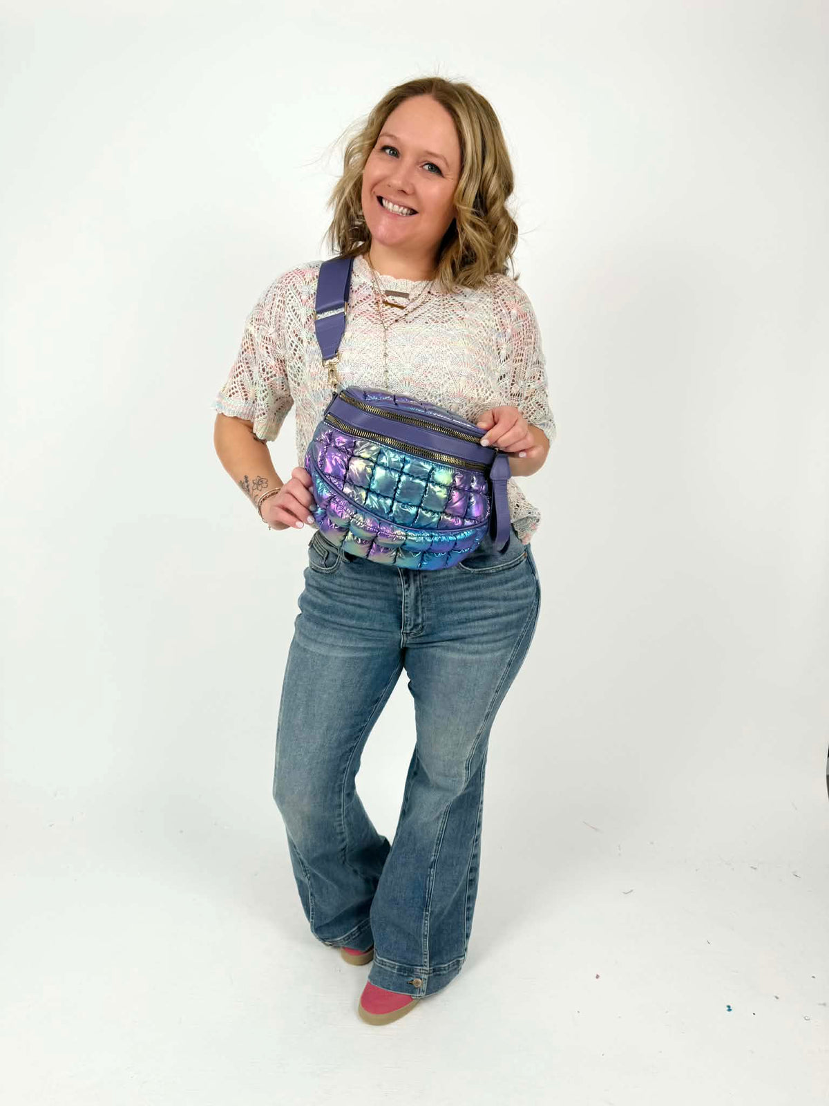 Iridescent Double Zipper Puffer Crossbody Bag {Multiple Colors!} - KaraMarie