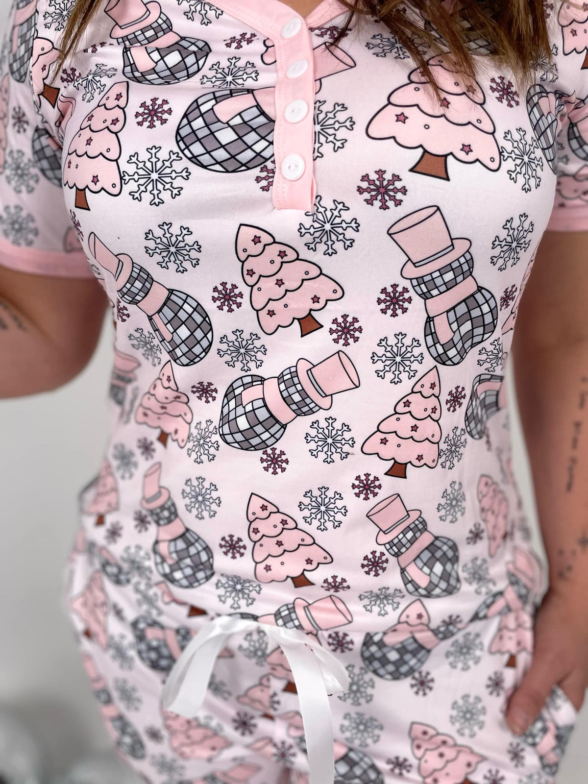 Pajama Set - Short Sleeve - Disco Snowman {S-3X} - KaraMarie