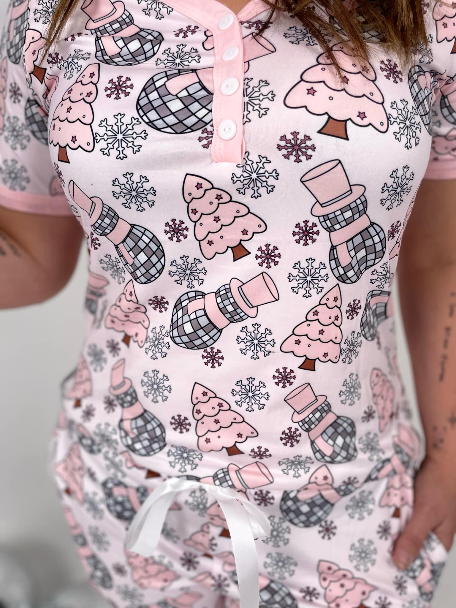 Pajama Set - Short Sleeve - Disco Snowman {S-3X} - KaraMarie