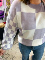 MM Checkered Pullover Sweater - Lavender {S-3X} - KaraMarie