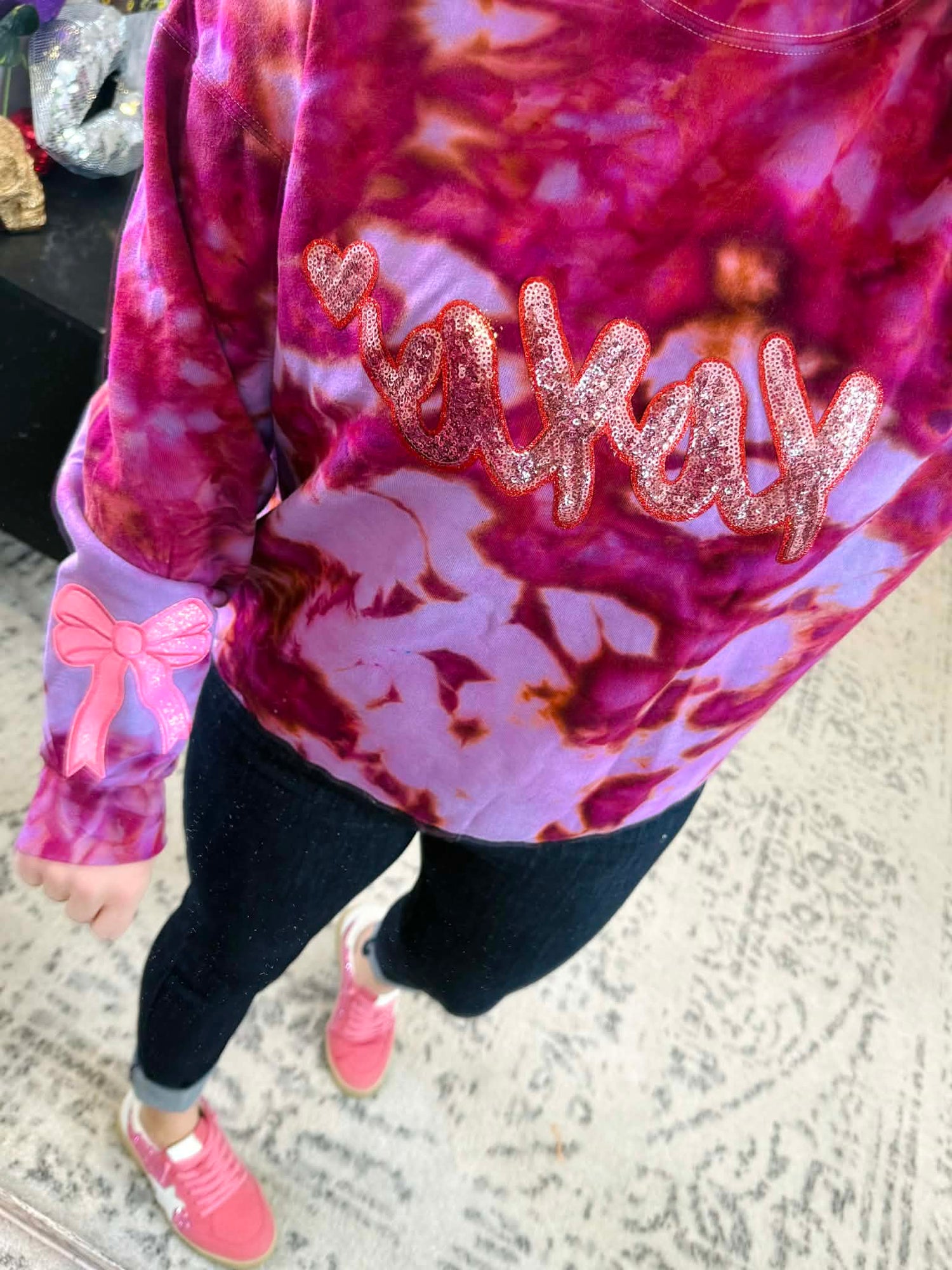 Custom Ice Dyed Sweatshirt - Sequin XOXO with Bows {S-3X} - KaraMarie