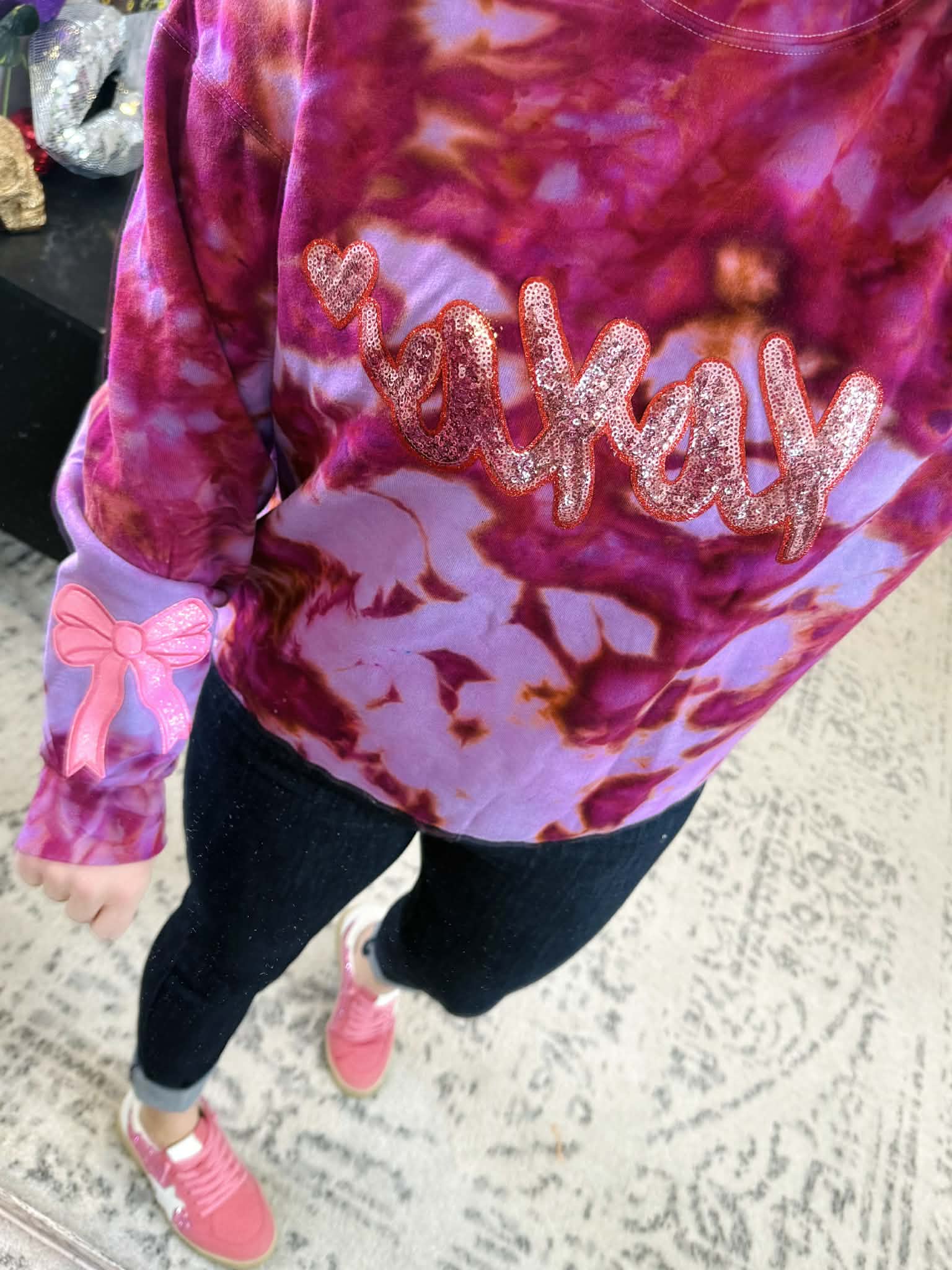 Custom Ice Dyed Sweatshirt - Sequin XOXO with Bows {S-3X} - KaraMarie