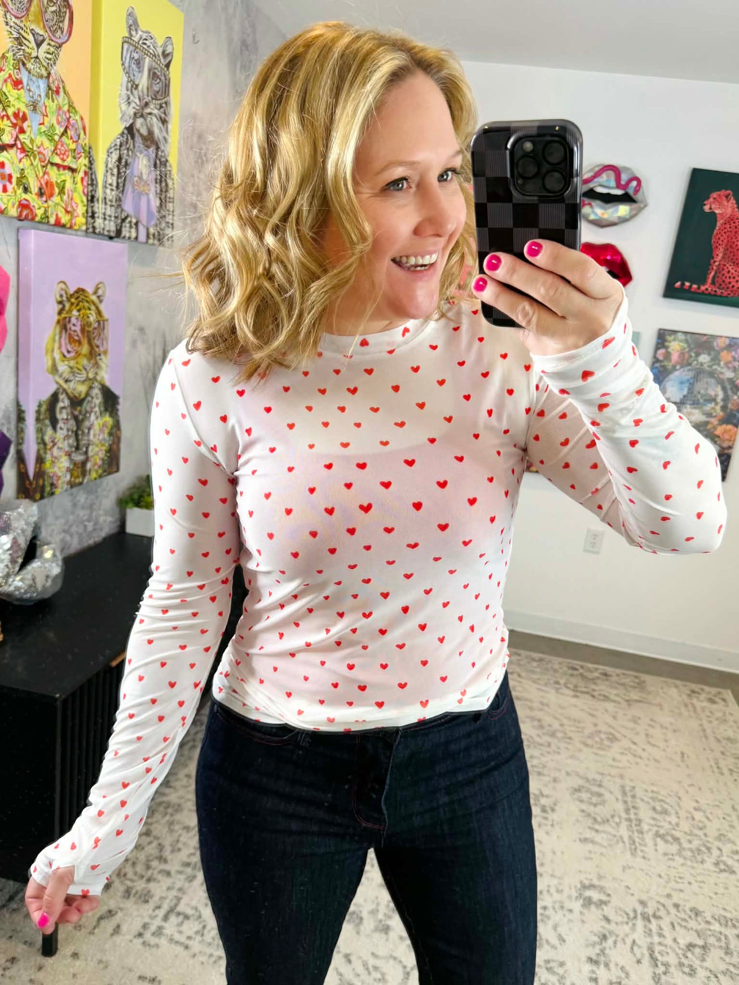 BLAKELEY Dress It Up Mesh Tops in Tiny Hearts {S/M-2X}