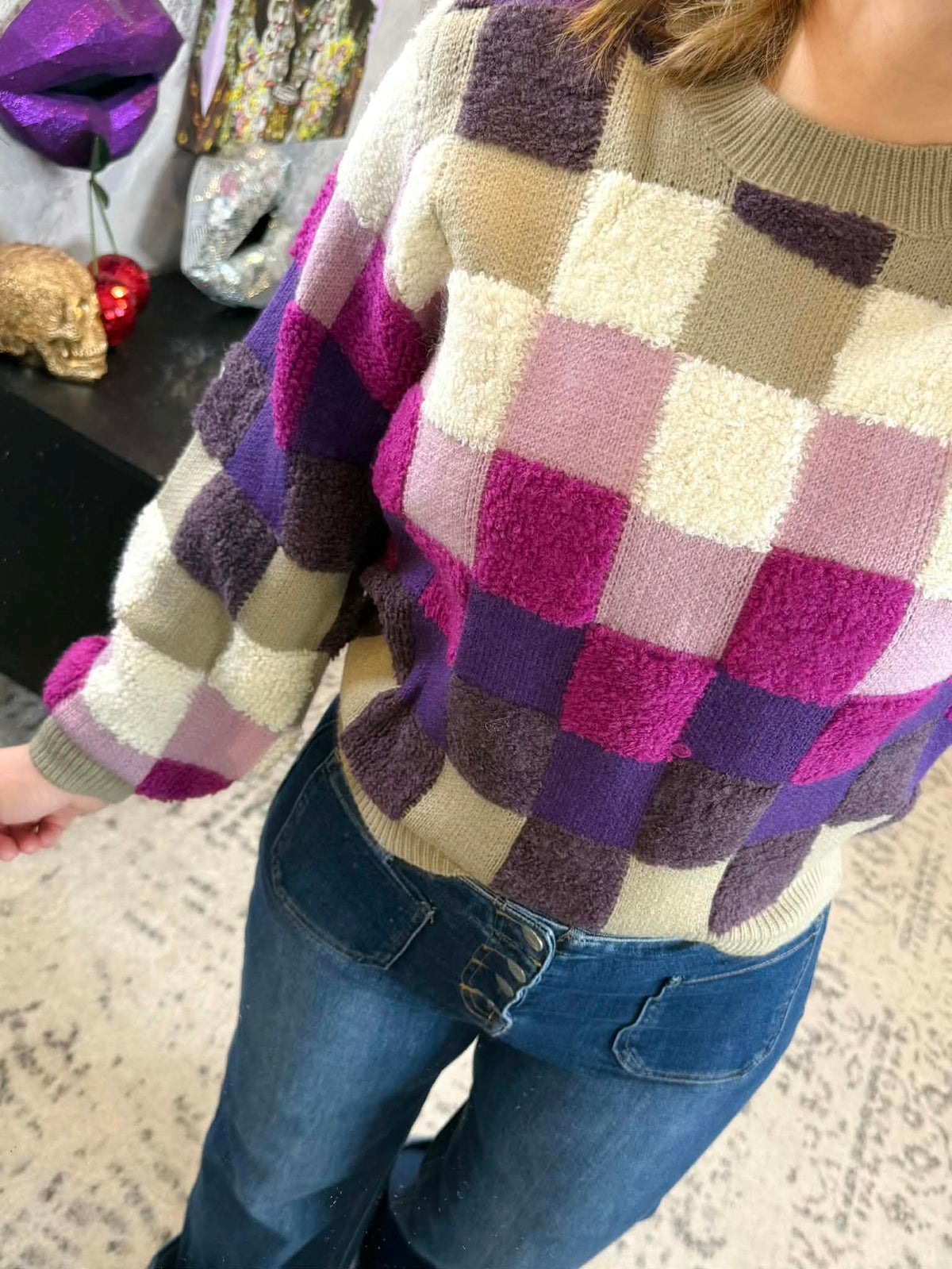 The Purple Grid Sweater {S-3X} - KaraMarie