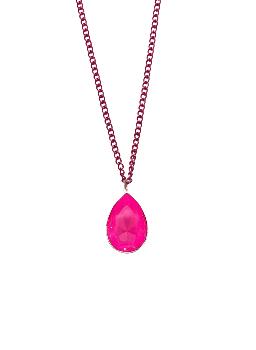 FriYAY Sparkle Drop :: Large Pear Stone Necklace :: Neon Pink
