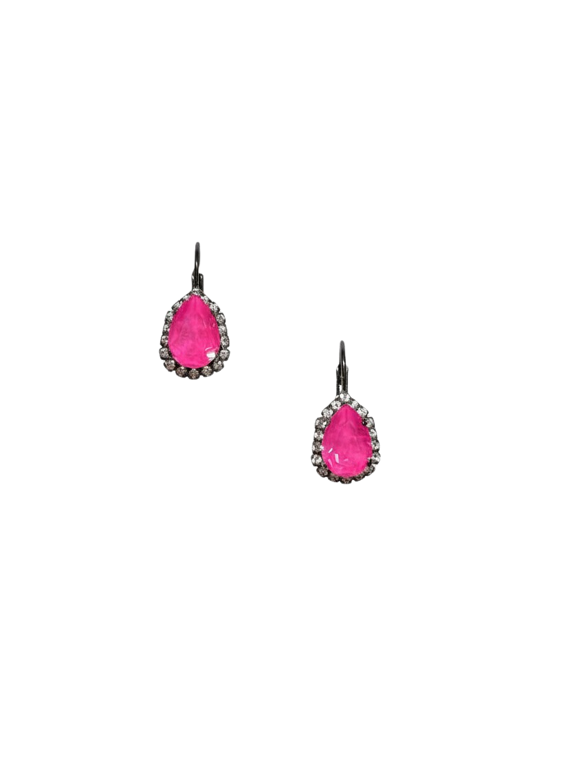 FriYAY Sparkle Drop :: Daisy Pear Rhinestone Drop Earrings in Neon Pink