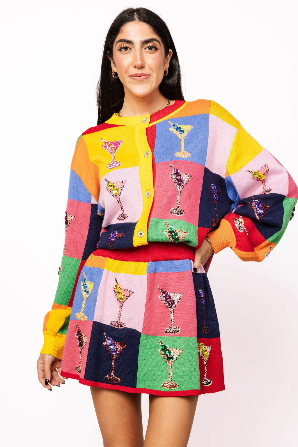 Queen of Sparkles :: Multi Checkered Cosmo Button Up Sweater {XS-XL}