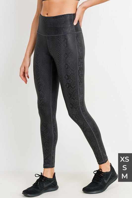 Black Mamba Snake Foil Print Highwaist Leggings - KaraMarie Boutique