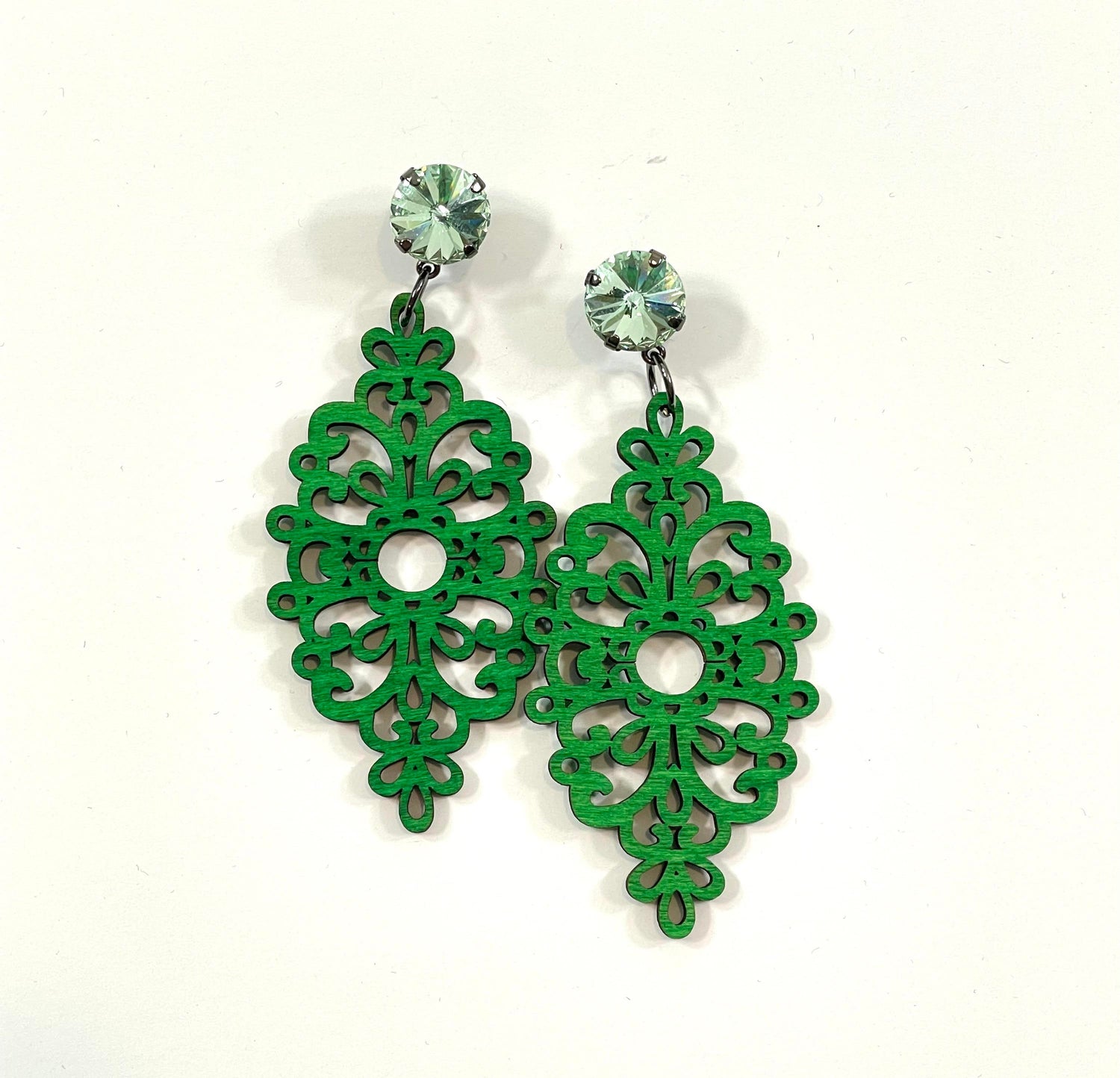 Boho Green Wood Earrings