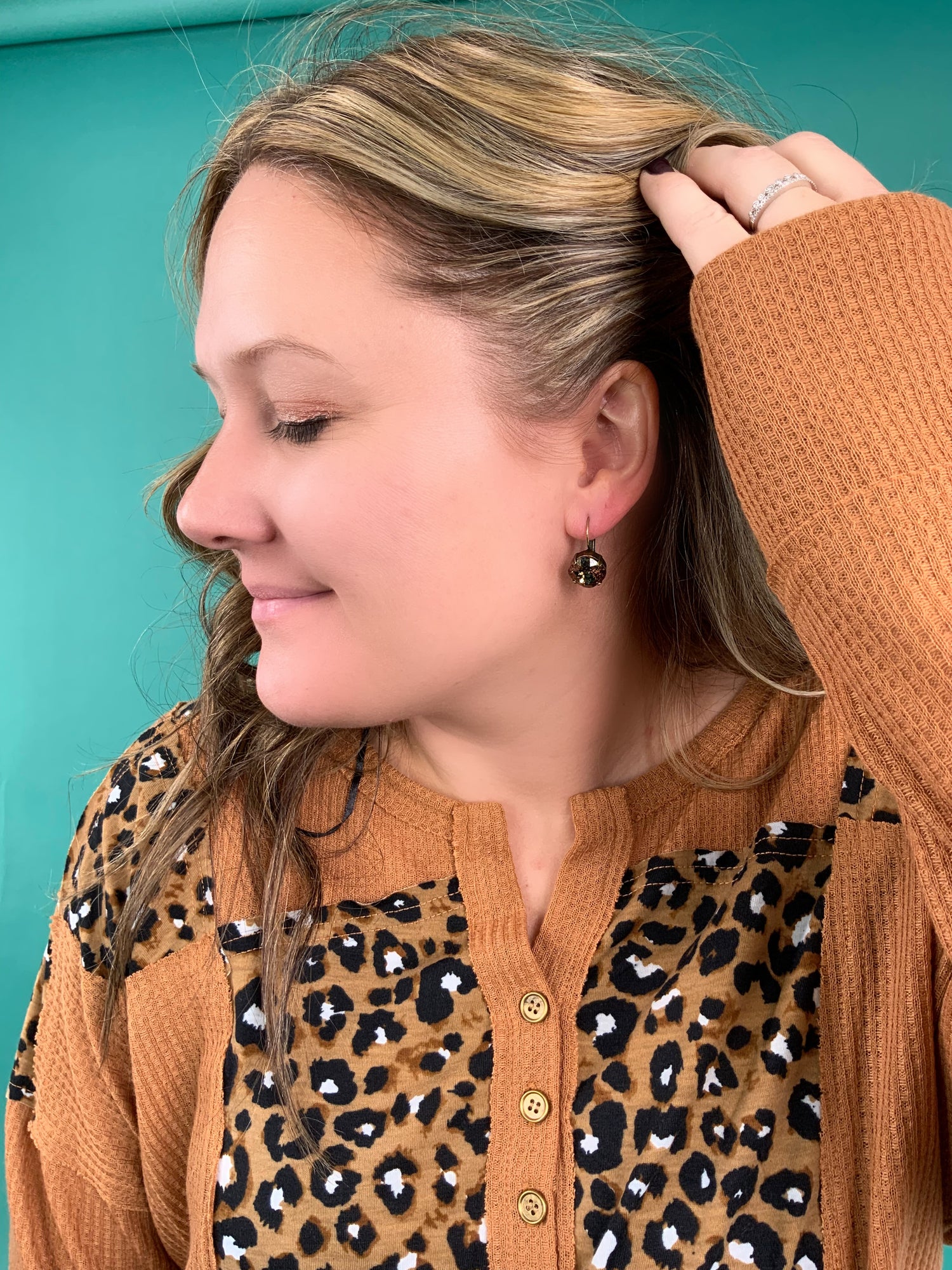 12mm Square Cushion Drop Earring in Light Colorado Topaz Black Patina