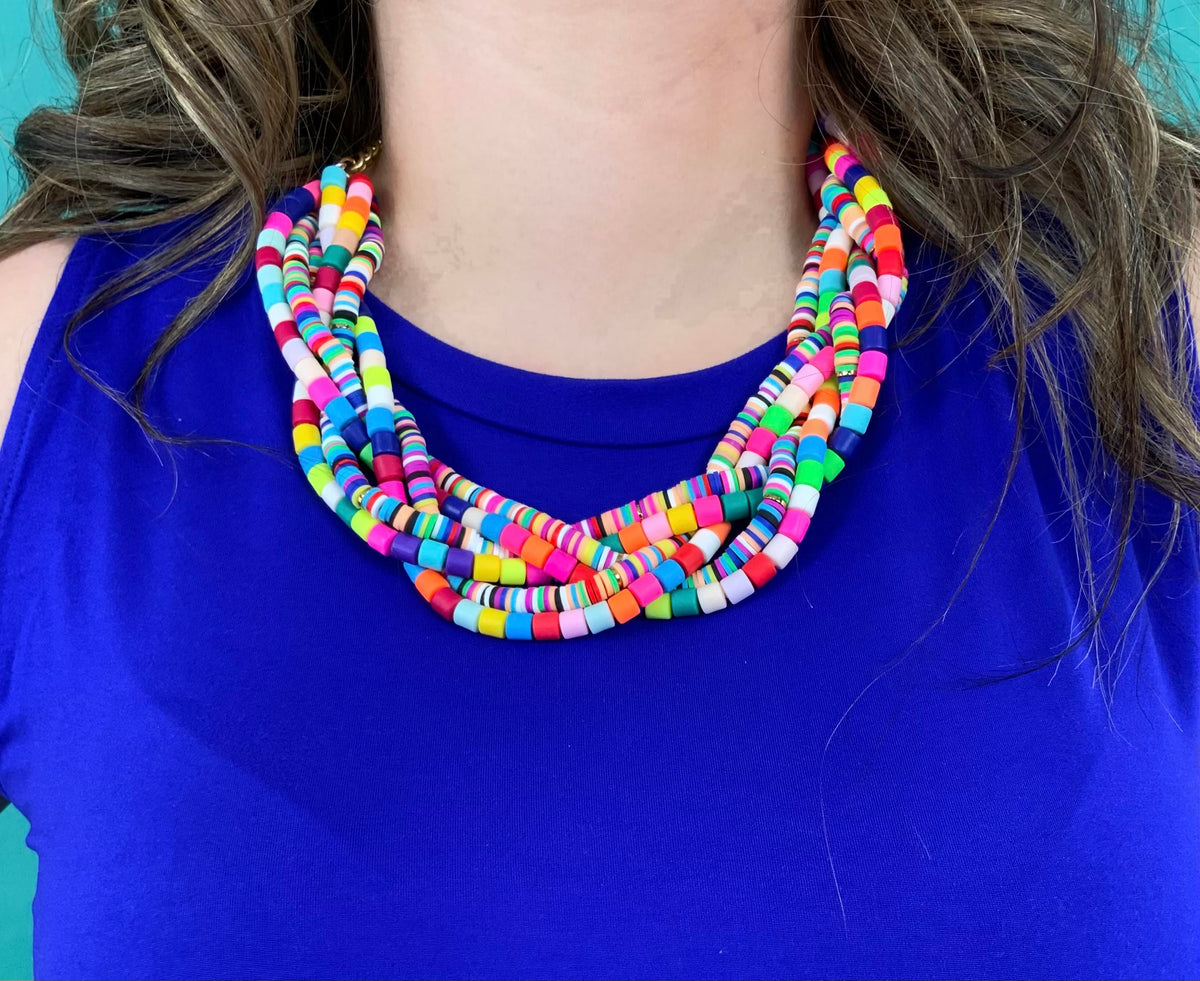 Heishi Braided Statement Necklace in Carnivale - KaraMarie