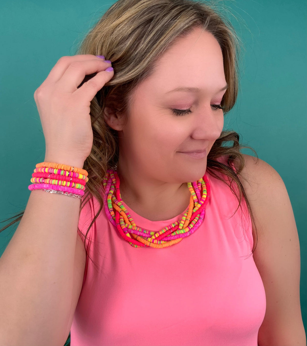 Heishi Braided Statement Necklace in Neon Lights - KaraMarie