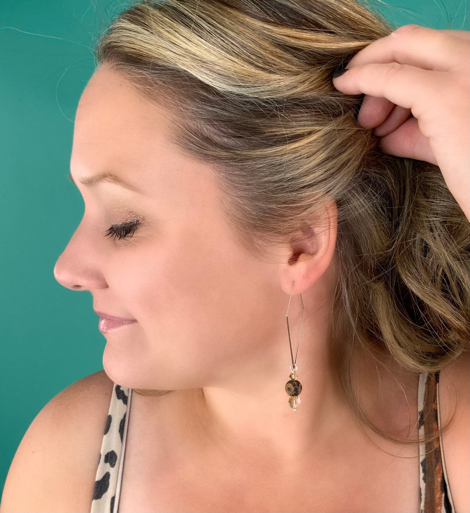 Diamond Hoop Earrings in Tan - KaraMarie