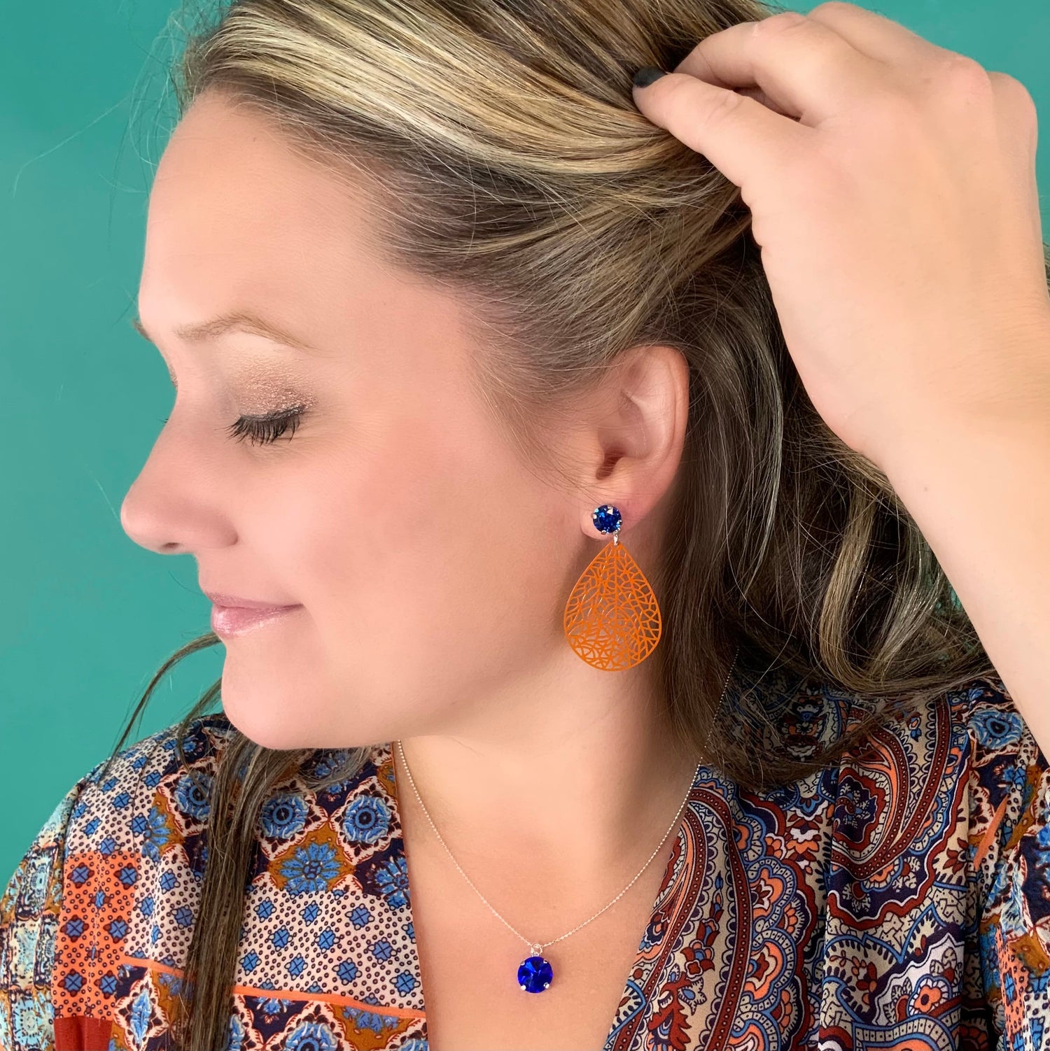 Orange Filigree Drop Earrings