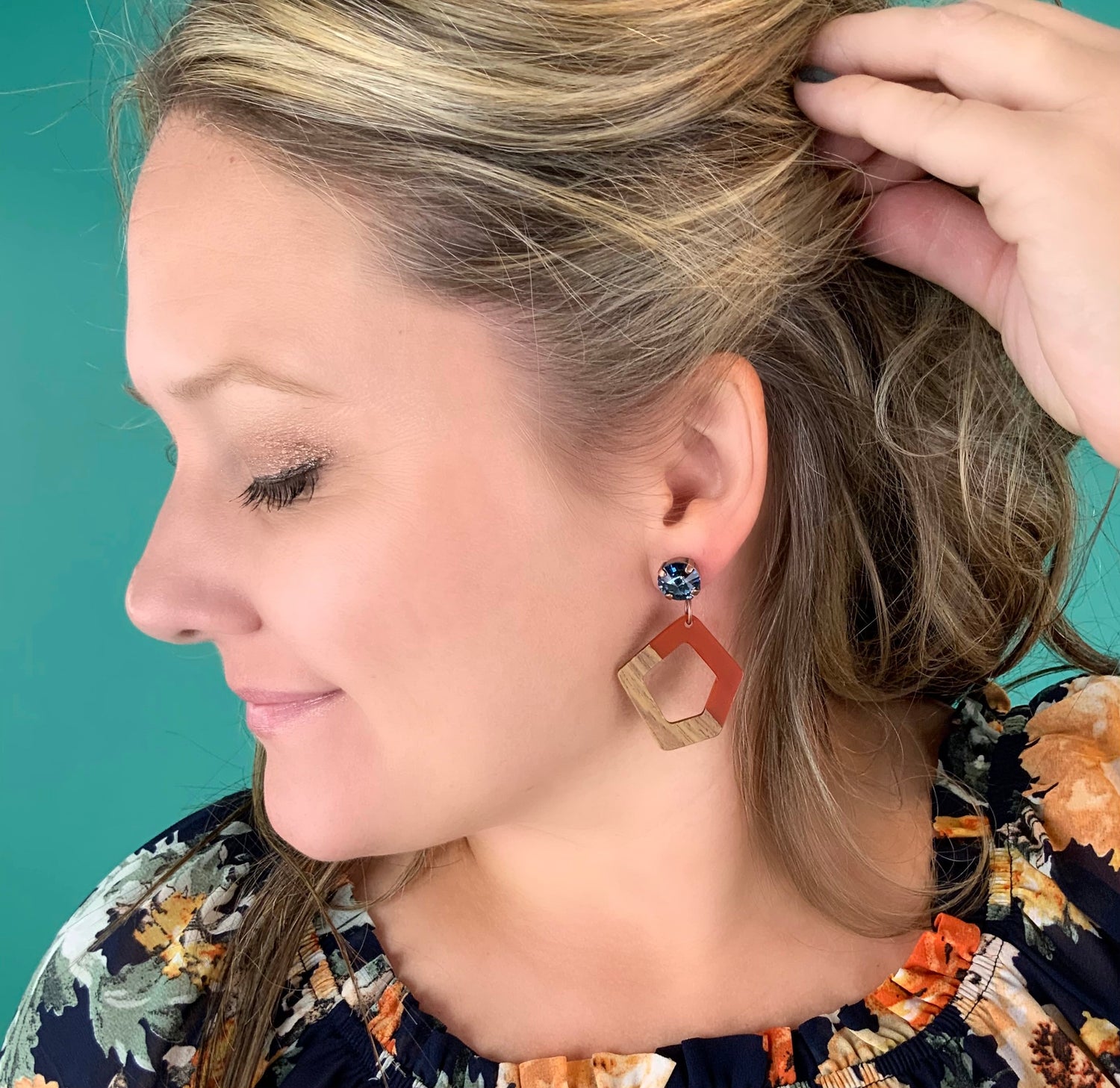 Orange Mahogany Wood Earrings