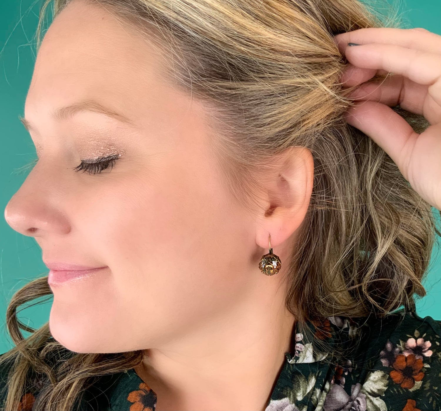 12mm Square Cushion Drop Earring in Light Colorado Topaz Silver Patina