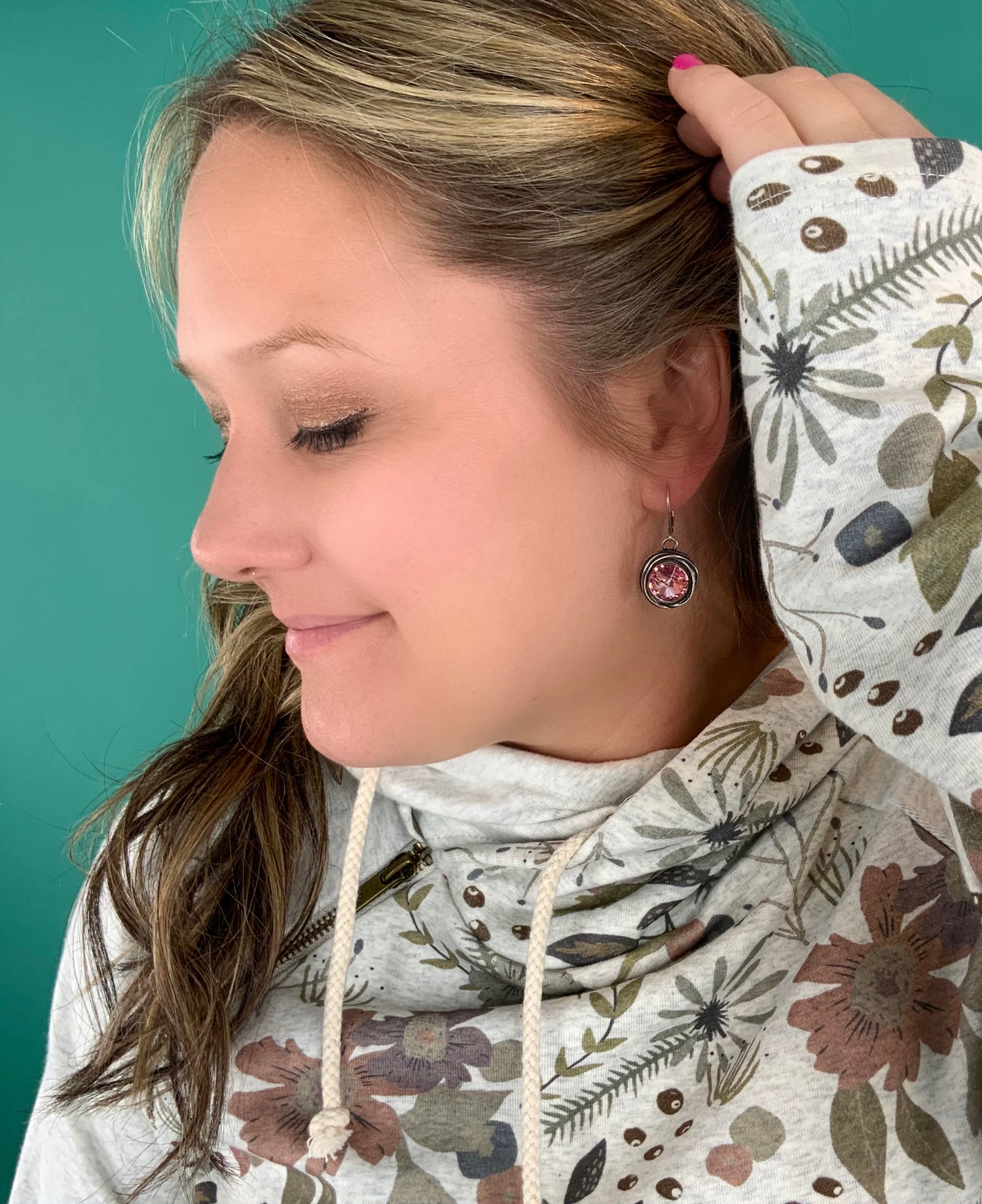 Rivoli Swirl Drop Earring in Light Rose
