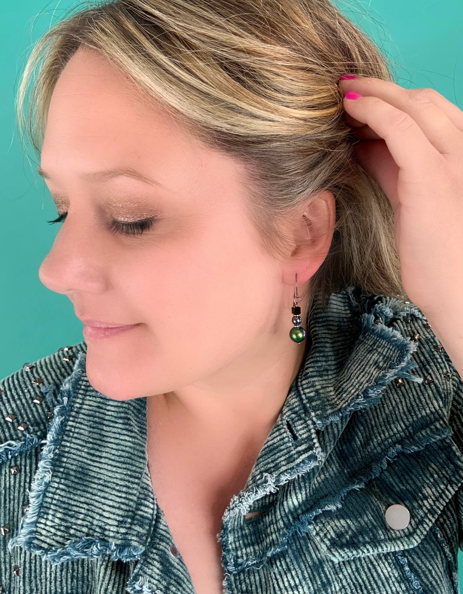 Iridescent Green Rock + Roll Earrings