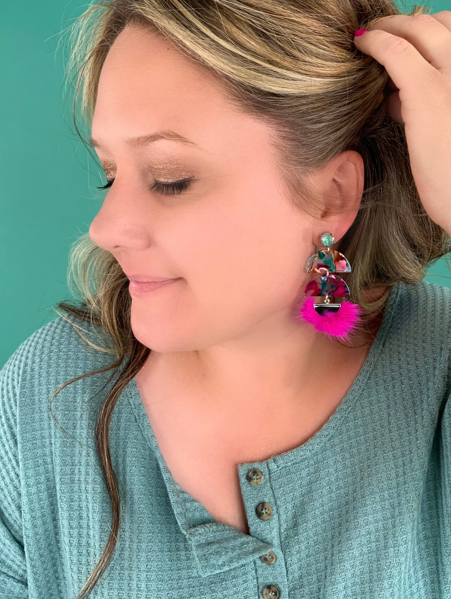 Hot Pink Colorful Faux Fur Earrings - KaraMarie