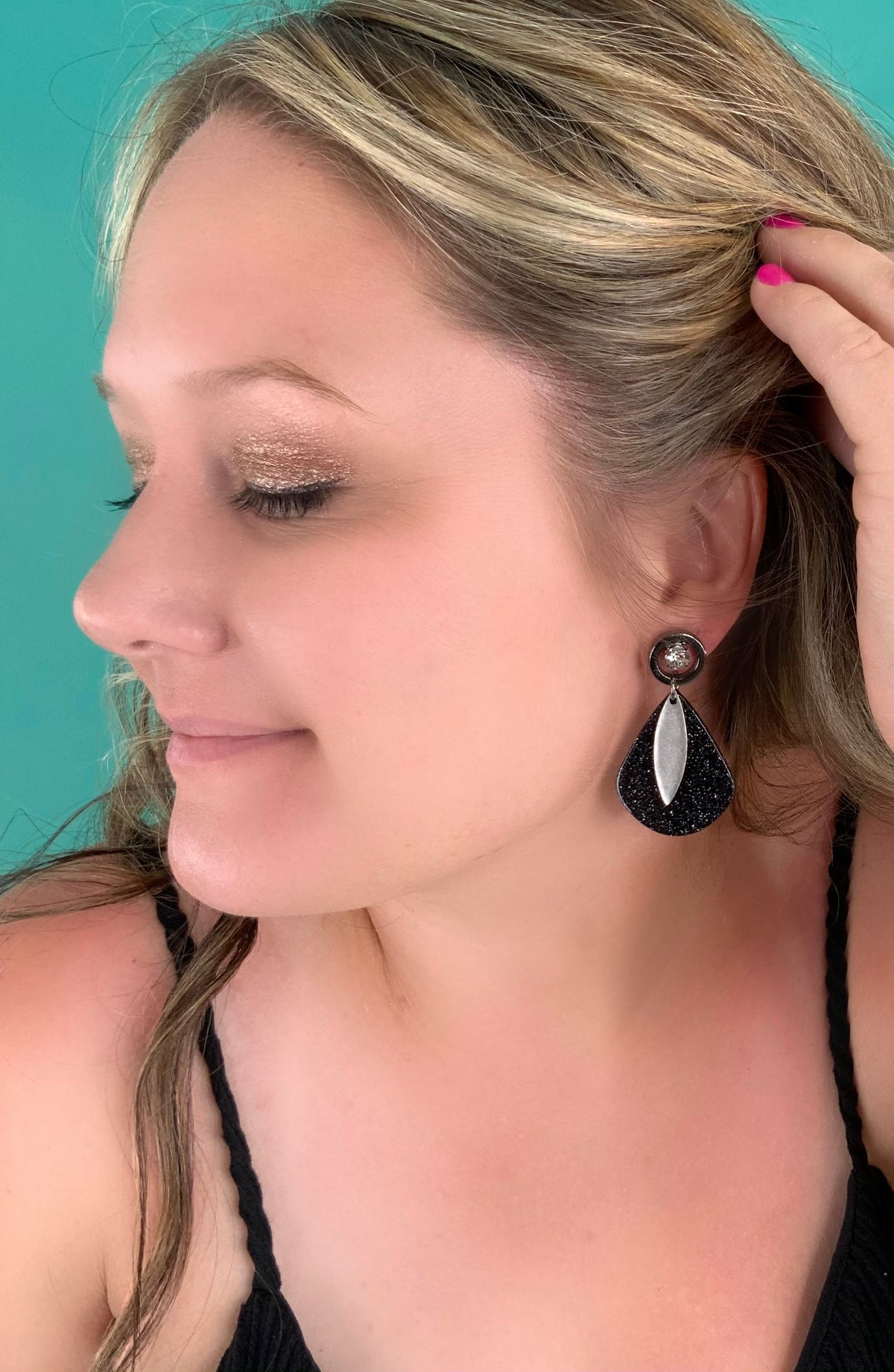 Chic Black Glitter Teardrop Earrings - KaraMarie