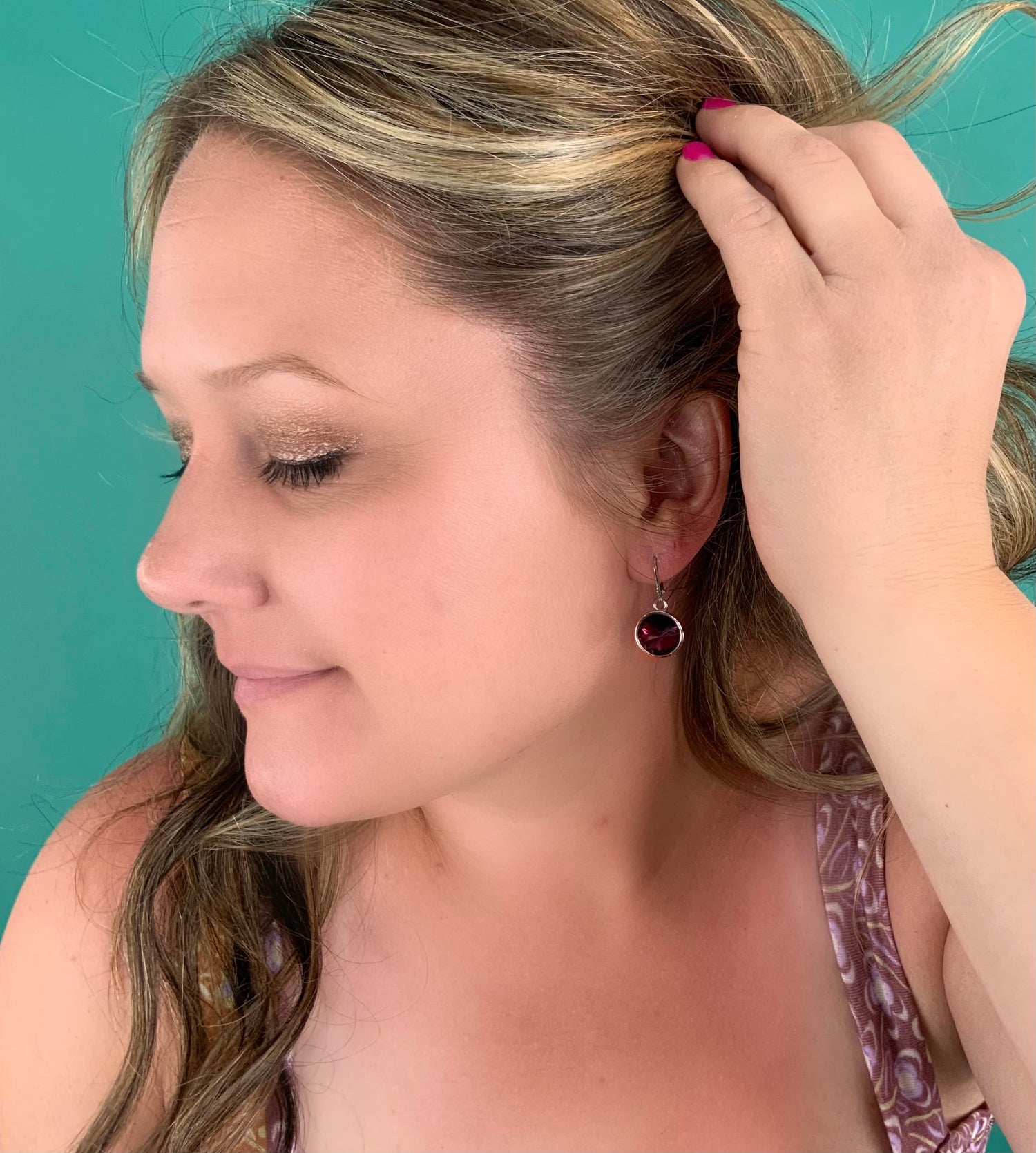 Rivoli Round Drop Earring in Amethyst