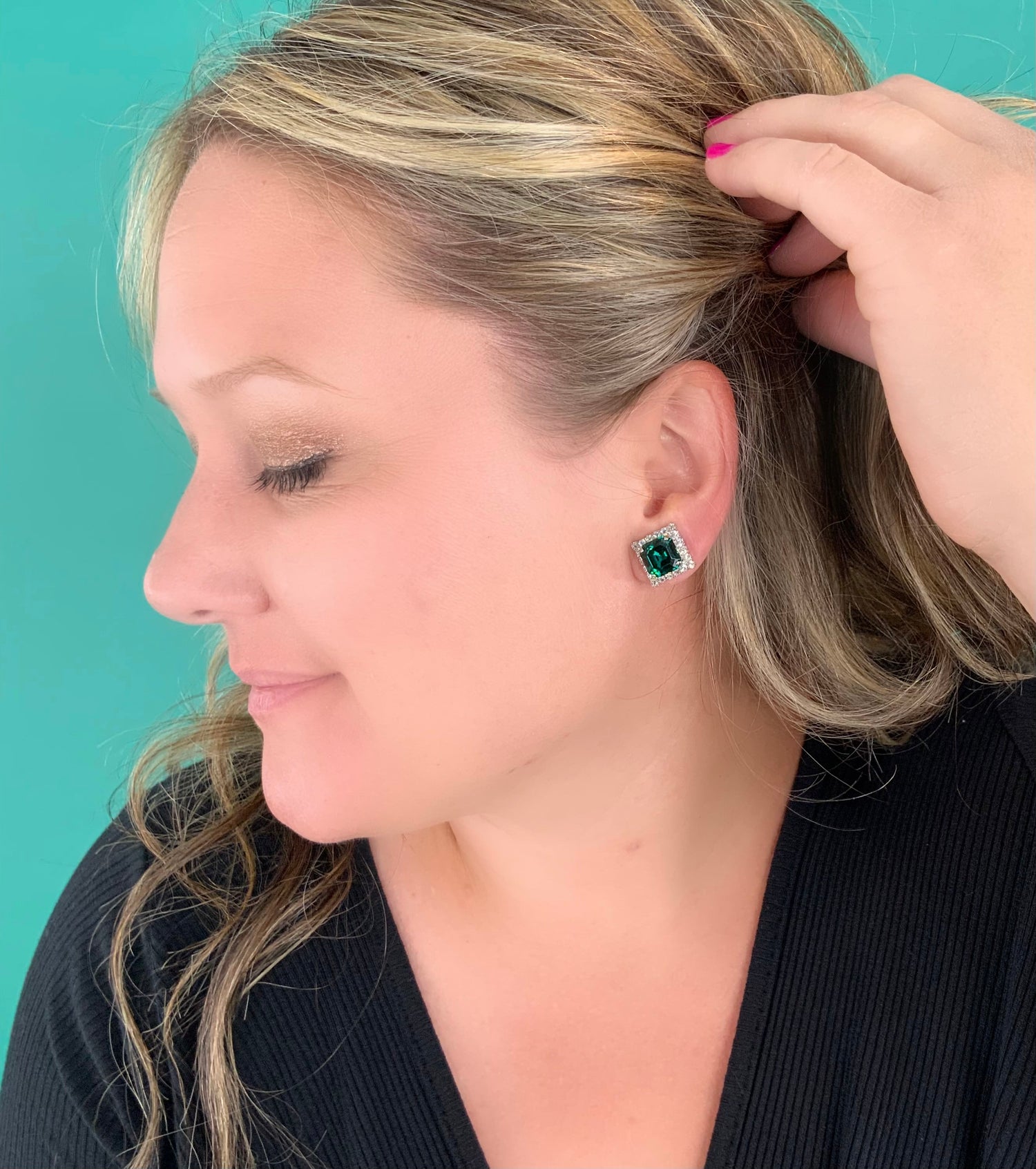 Imperial Rhinestone Square Earring in Emerald