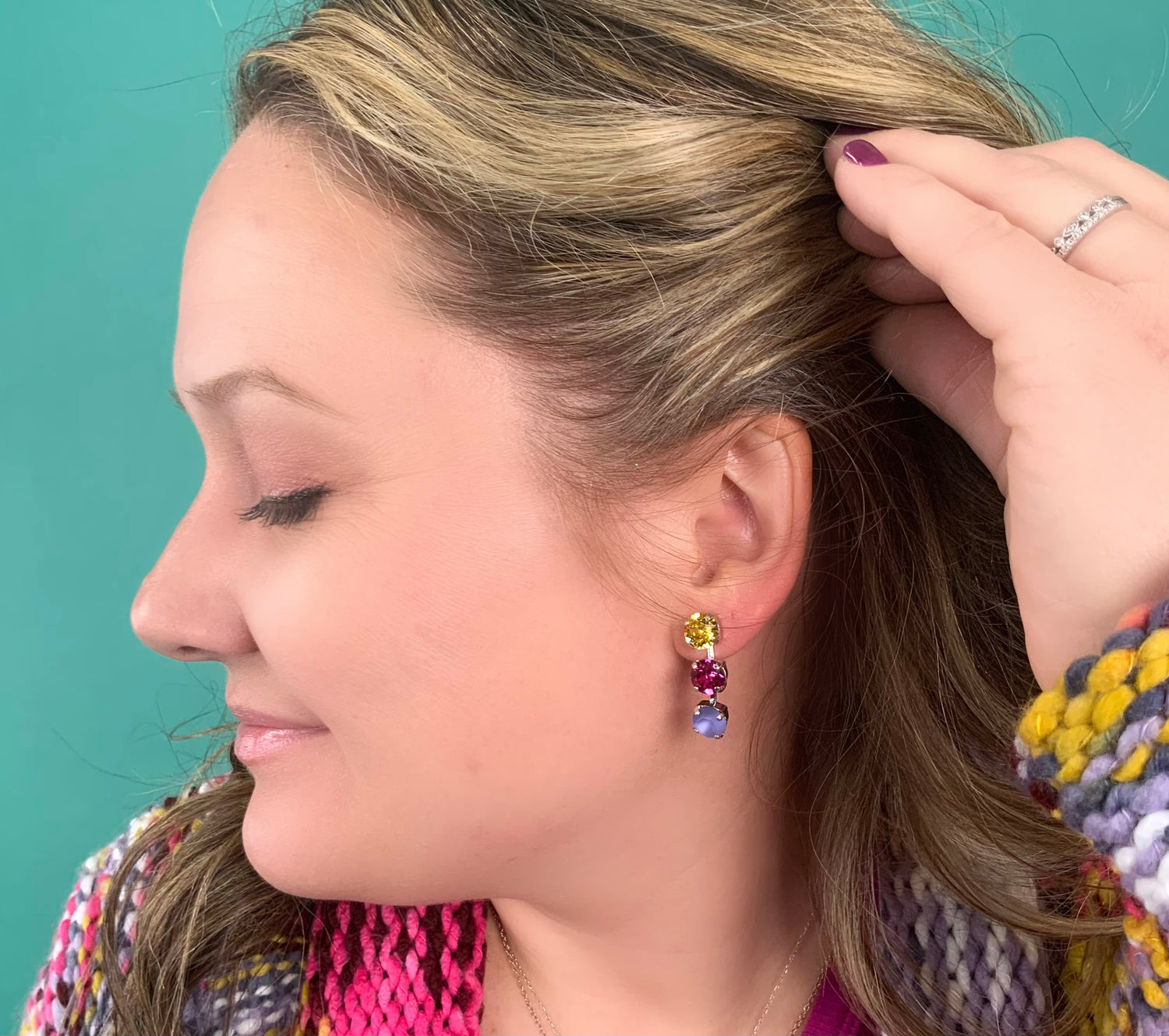 Polka Dot Earring in Pink/Purple/Yellow - KaraMarie