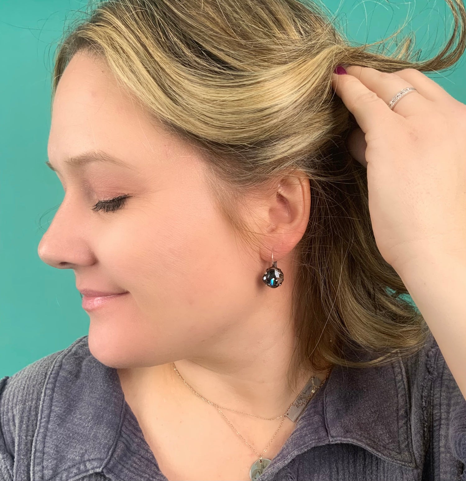 12mm Square Cushion Earring in Silver Night