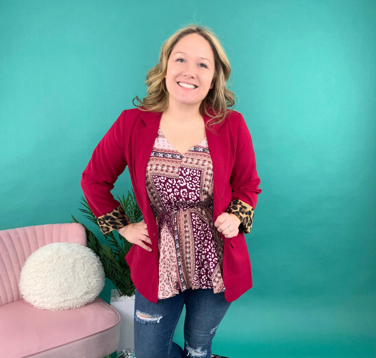 Jazz Is In The Details Blazer In Ruby - KaraMarie