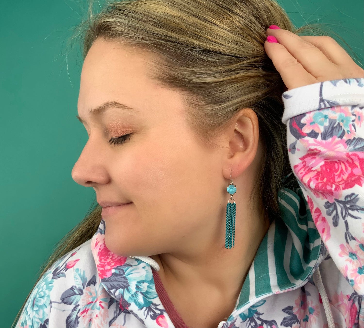 Teal Fringe Earrings