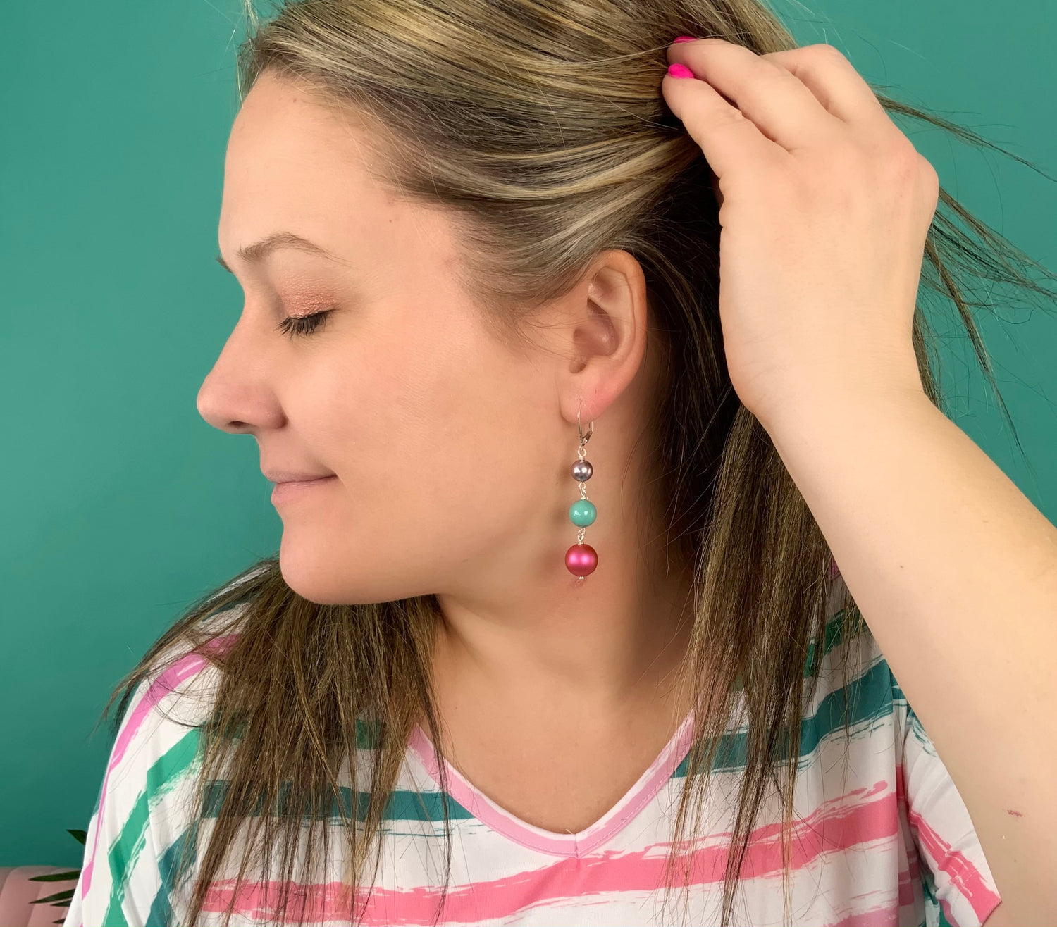 Watermelon Pearl Drop Earrings