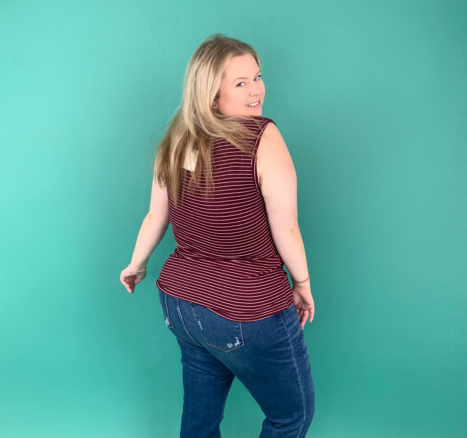 Addison Henley Tank - Plum with White Stripes