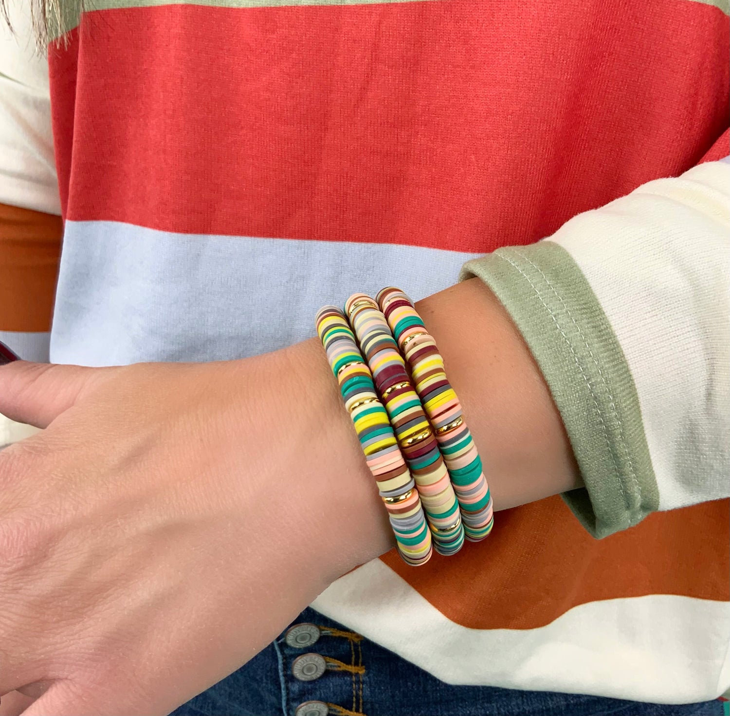 Fall Colors Heishi Stretch Bracelet {NO CHARM} - KaraMarie