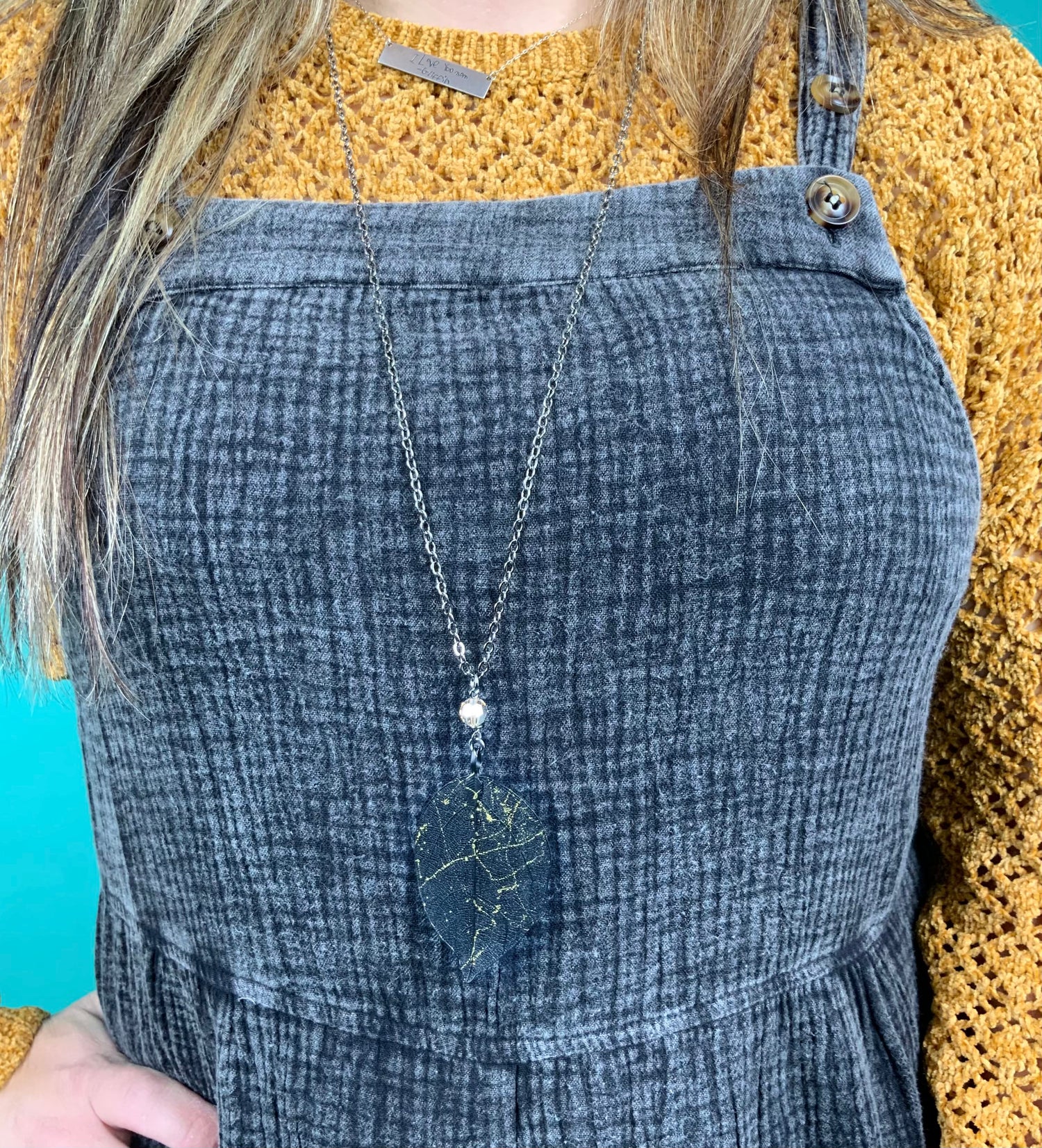 Black + Gold Metal Leaf Necklace