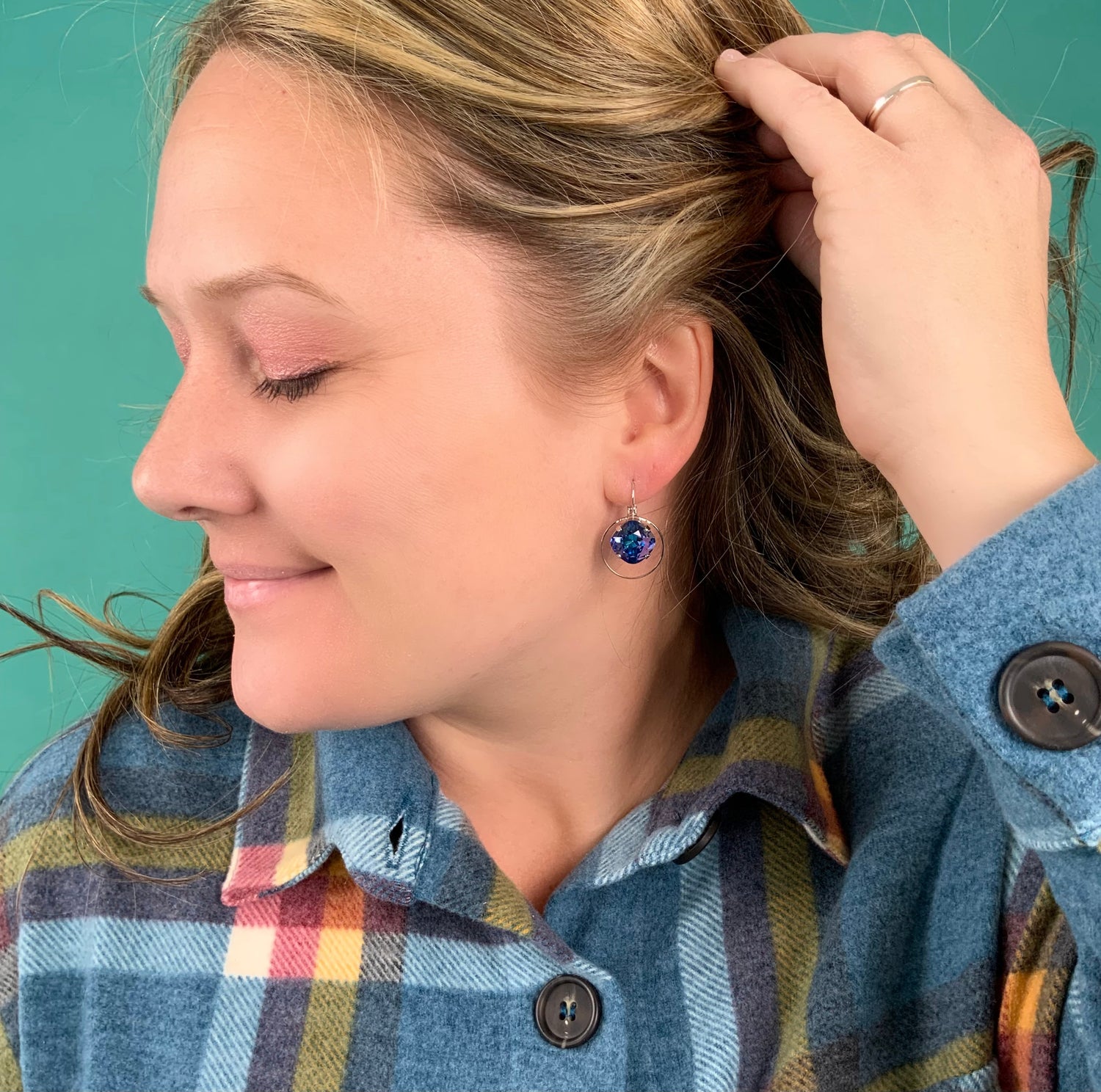 12mm Square Cushion Cut Loppy Earrings in Aqua Vitrail Light