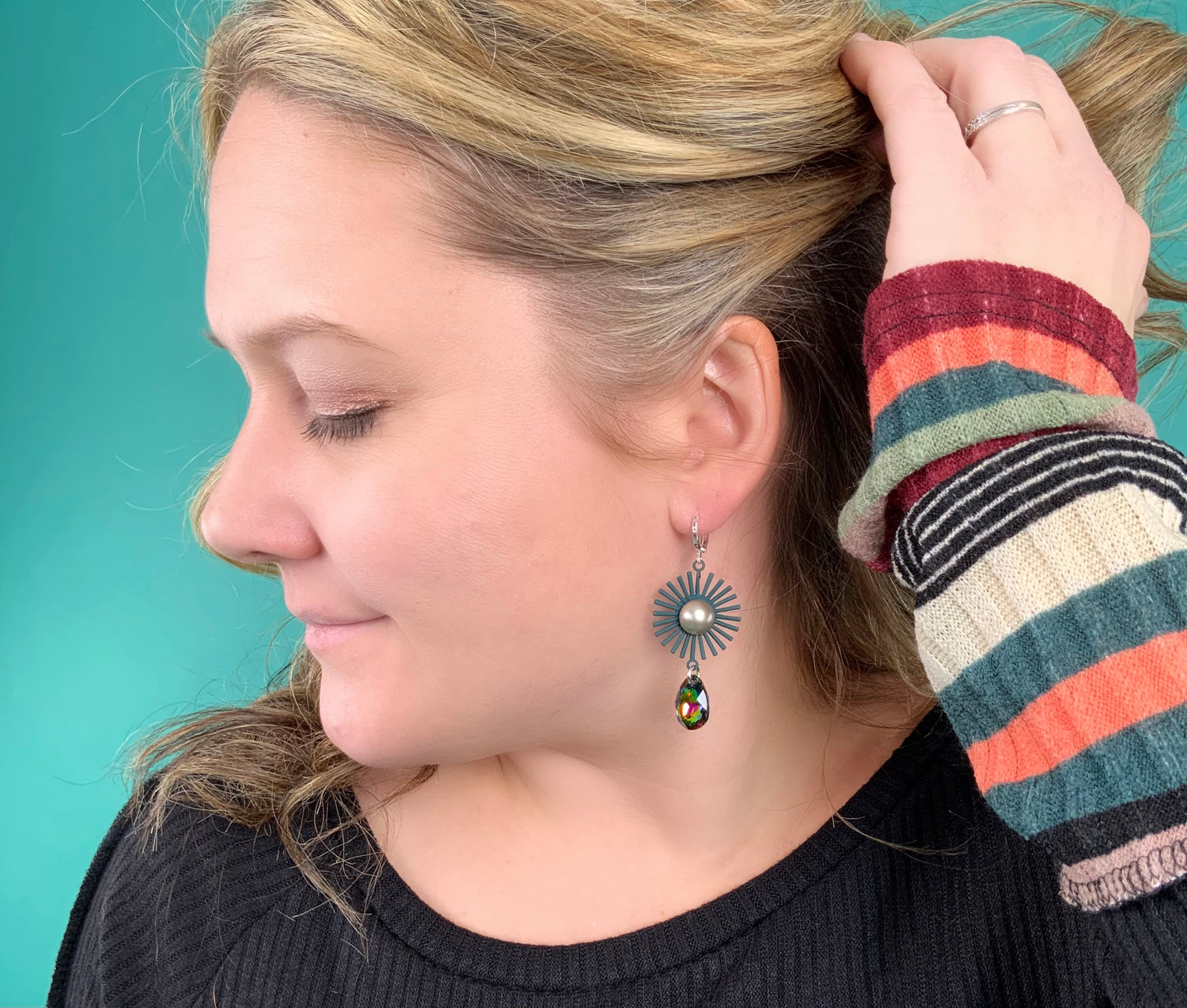 Green Sunburst Earrings