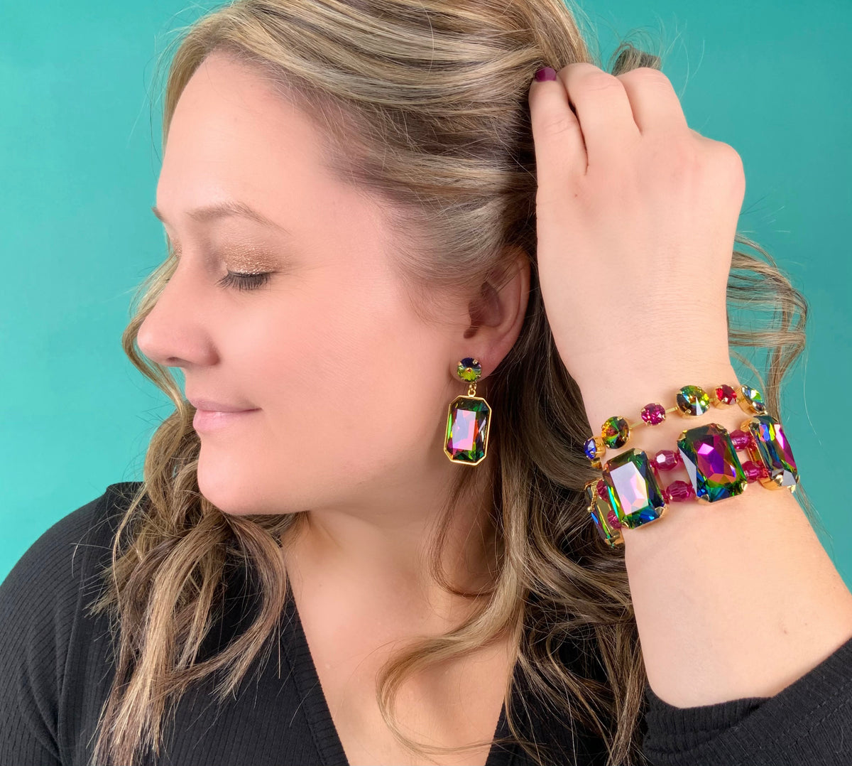 Statement Rectangle Bracelet in Vitrail Medium/Gold - KaraMarie