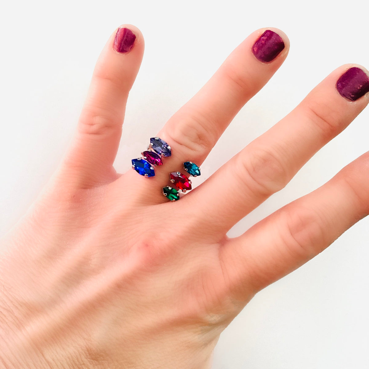 Navette Triple Open Top Ring in Jewel Tones - KaraMarie