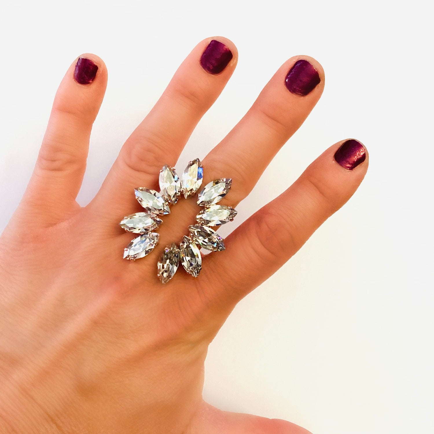 Marquise Dreams Open Cocktail Ring in Silver Shade