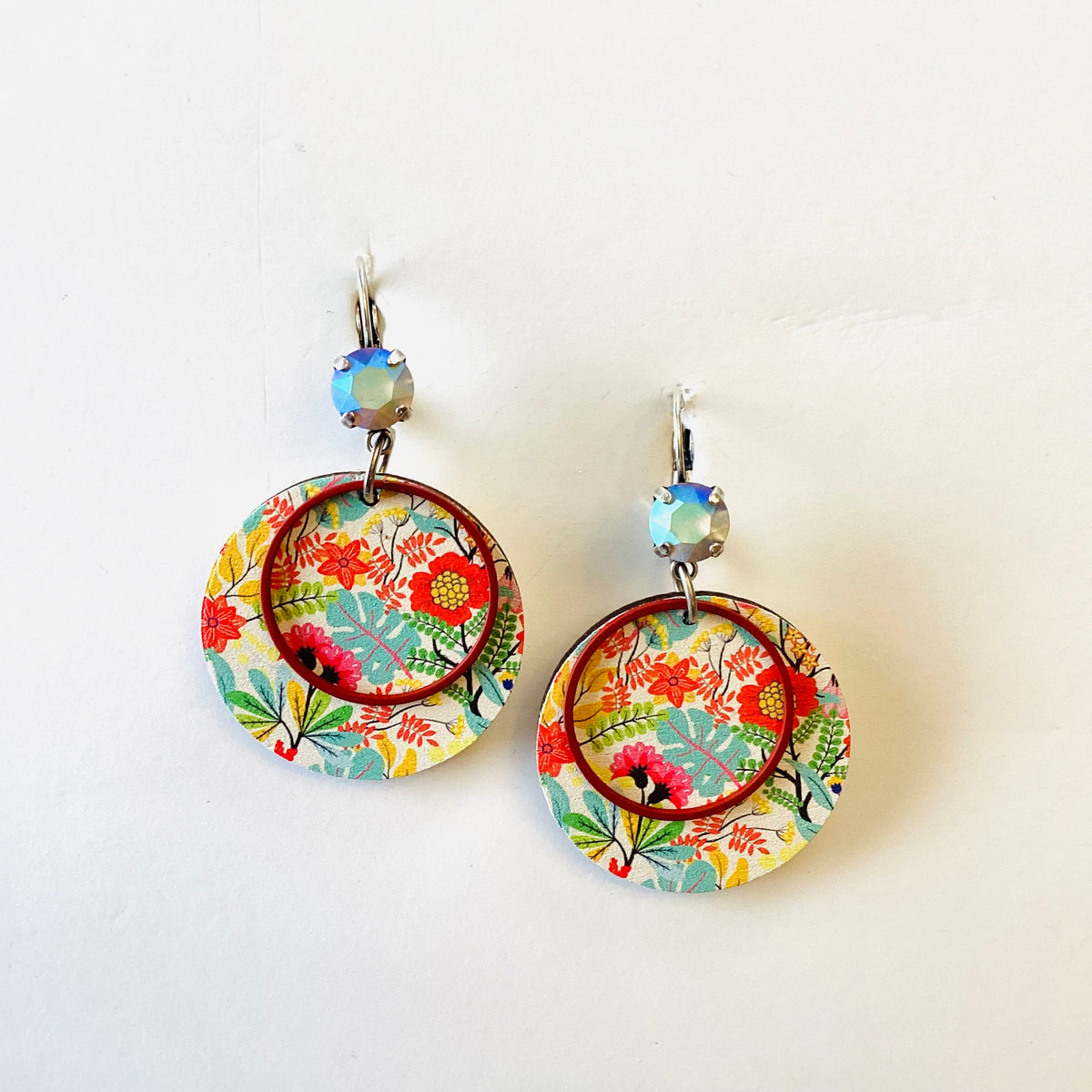 Tropical Floral Wood Earrings featuring Greige Pastel - KaraMarie