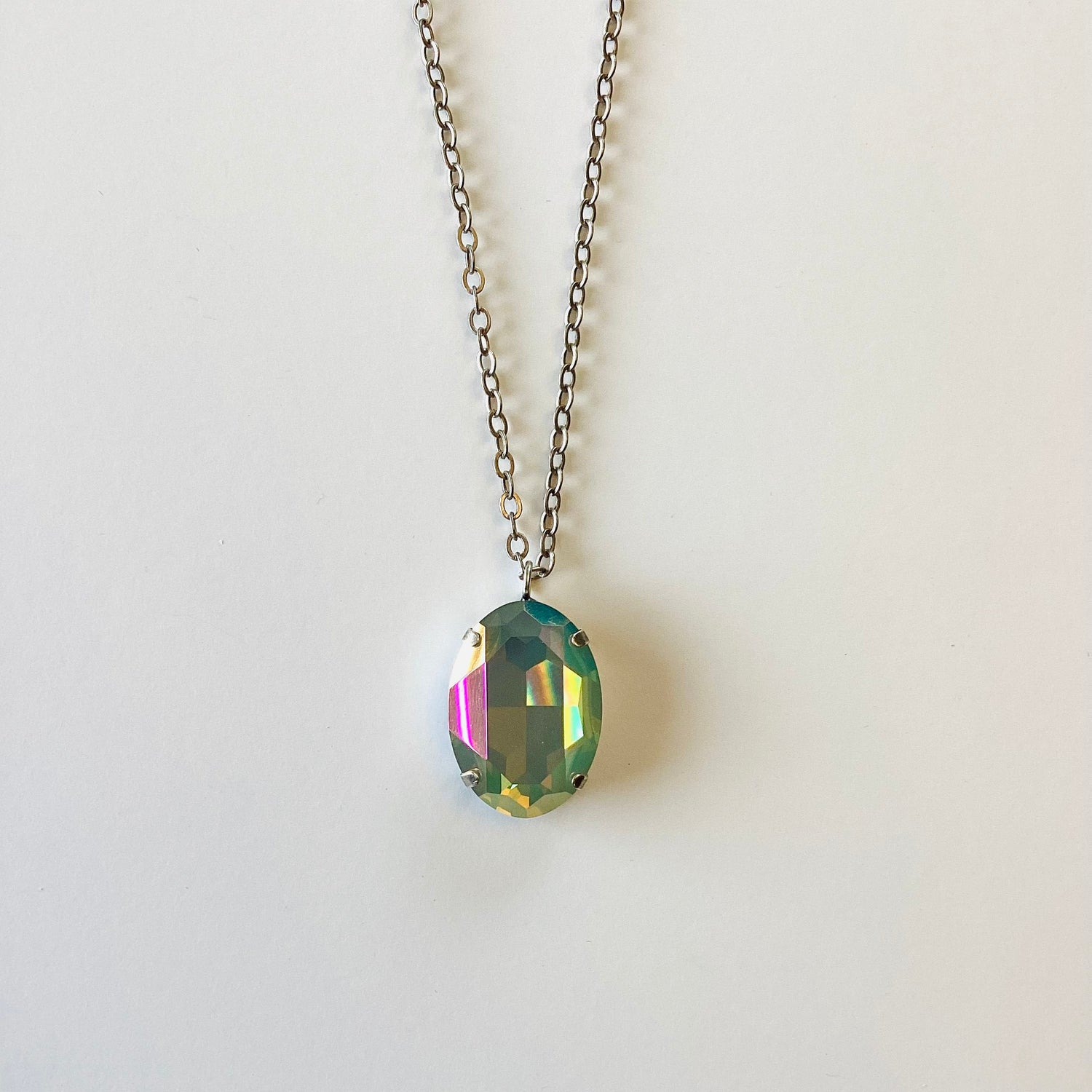 Solitare Stone Long Necklace in White Opal Envy