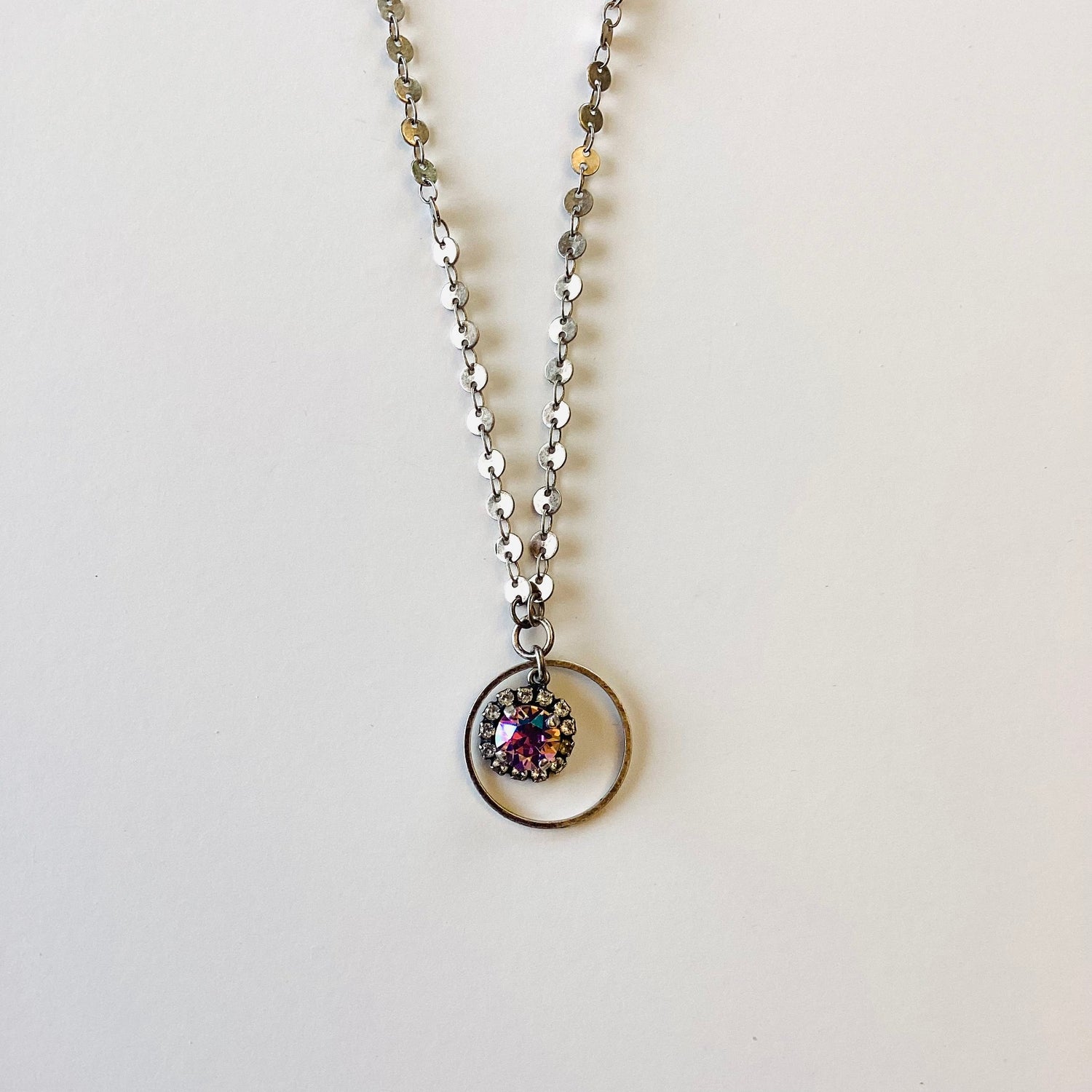 Sequin Daisy Necklace featuring Light Amethyst AB