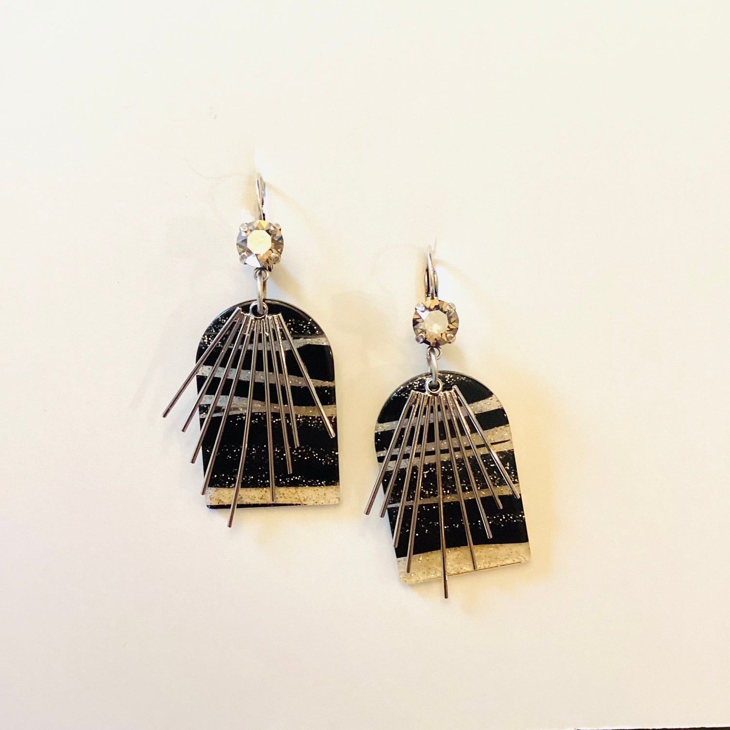 Black Glitter Fringe Earrings in Luster